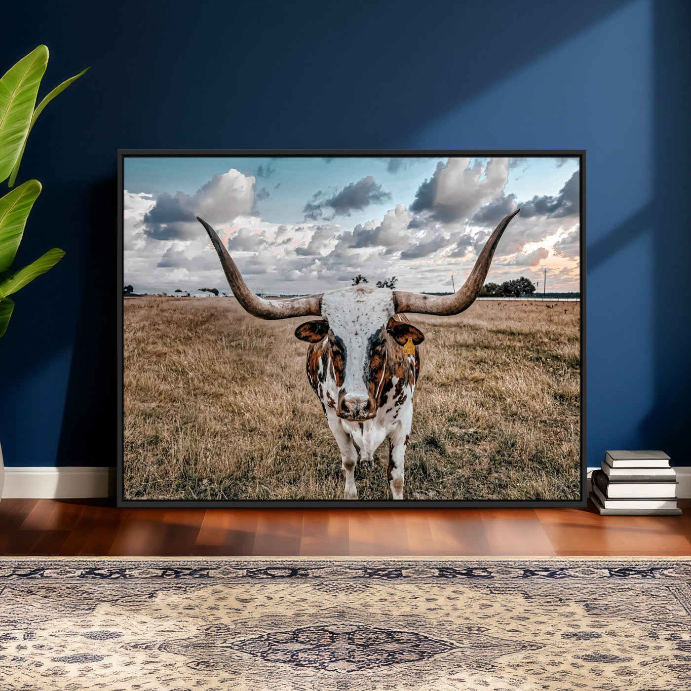 17464823-MGV-CV-36X24 - Texas Longhorn Canvas Wall Art Print - Western Cow Photography, Rustic Ranch Decor, Farmhouse Wall Art, Ready to Hang