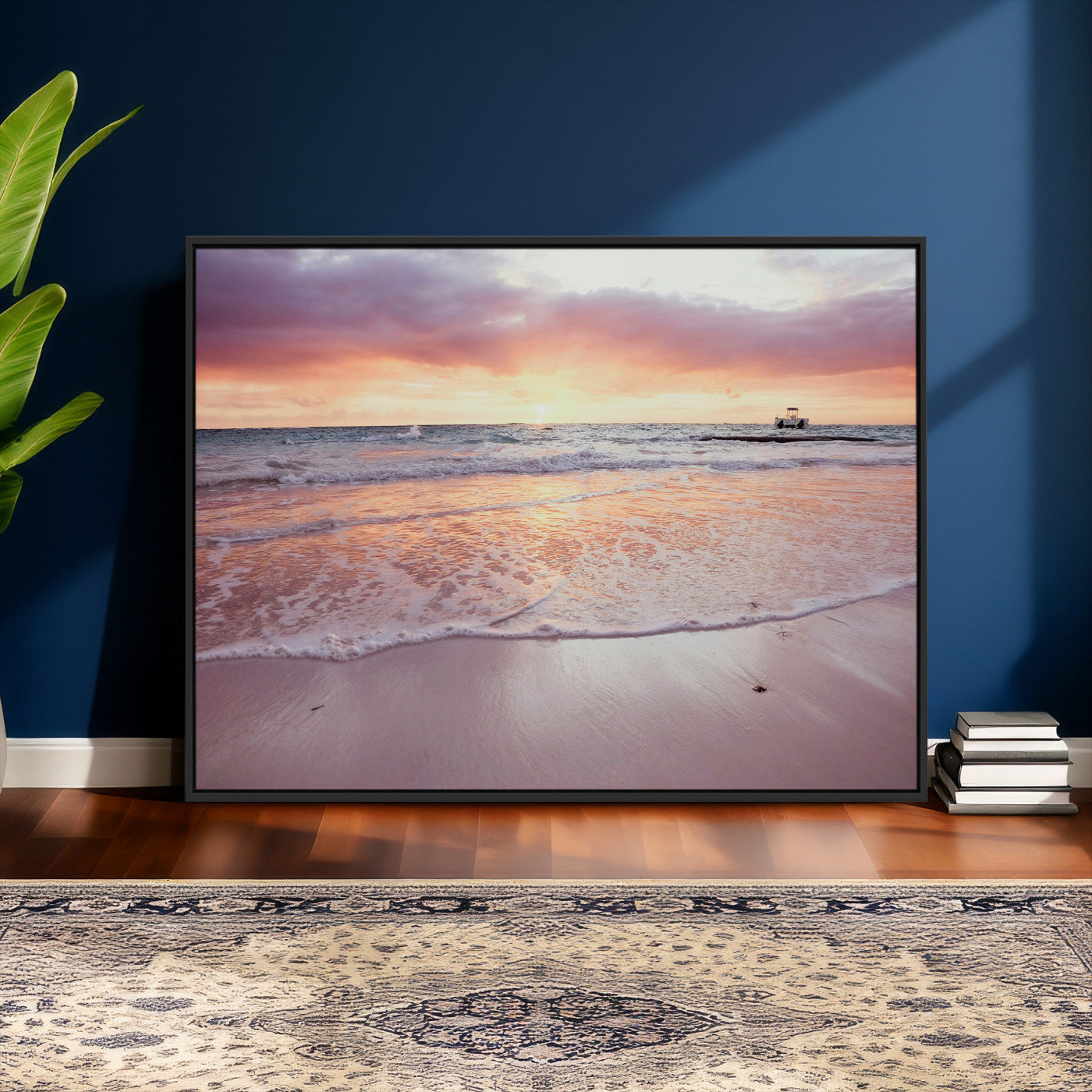 44765395-MGV-CV-36X24 - Beach Sunset Canvas Wall Art Print - Ocean Waves Landscape, Coastal Photography, Seascape Wall Decor, Ready to Hang