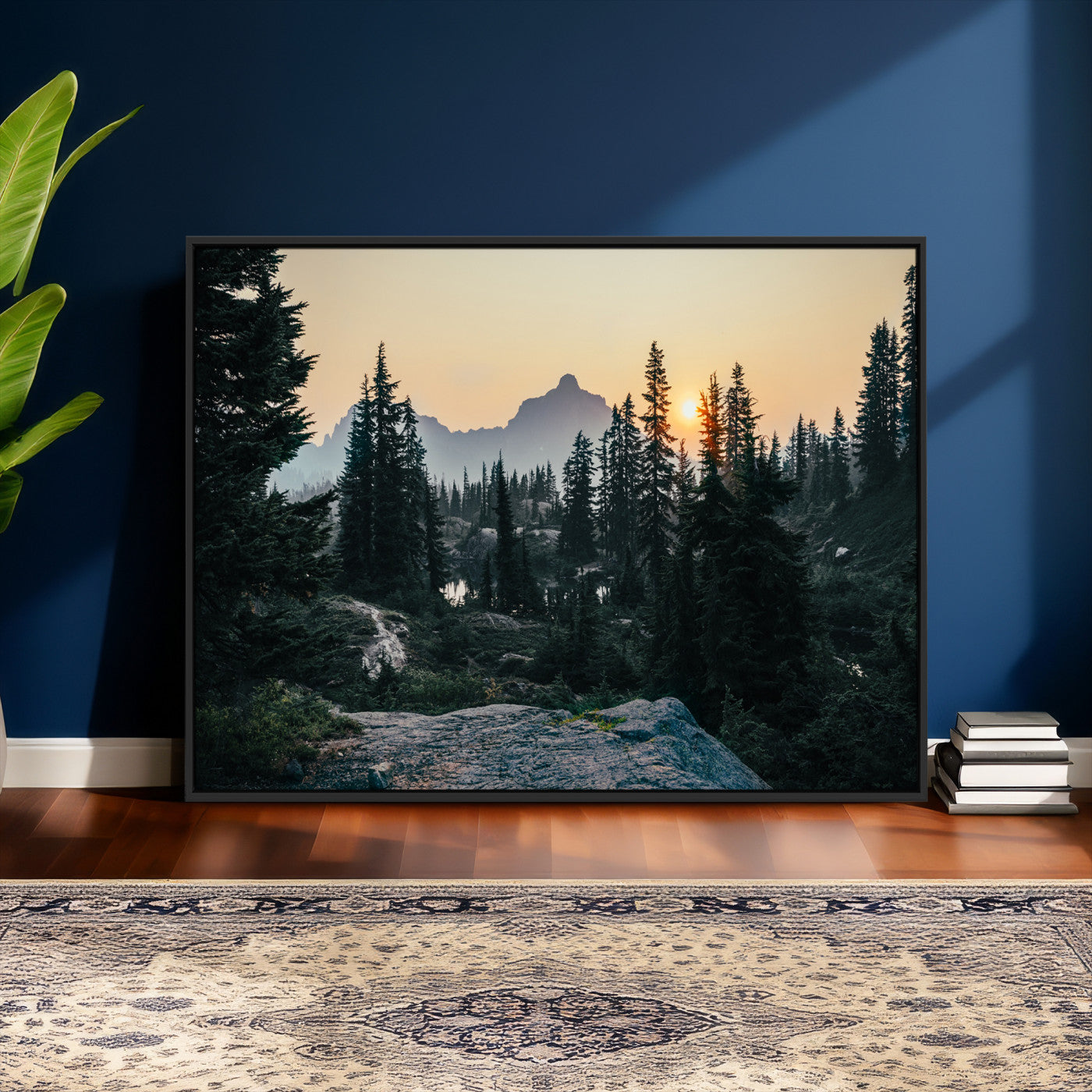 89996020-MGV-CV-36X24 - Mountain Forest Canvas Wall Art Print, Pine Tree Landscape, Sunset Nature Photography, Wilderness Wall Decor, Ready to Hang