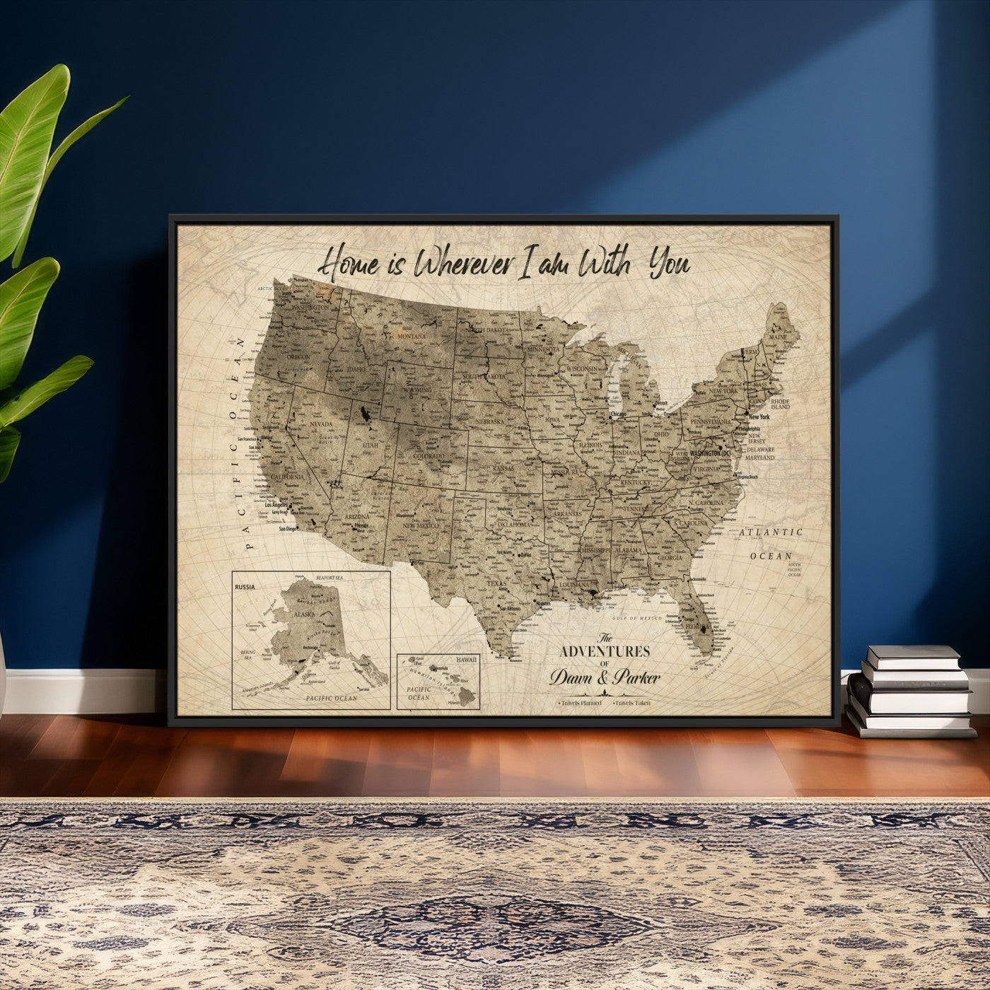 25440520-MGV-CV-36X24 - Personalized United States Map Canvas Wall Art with Push Pins Detailed