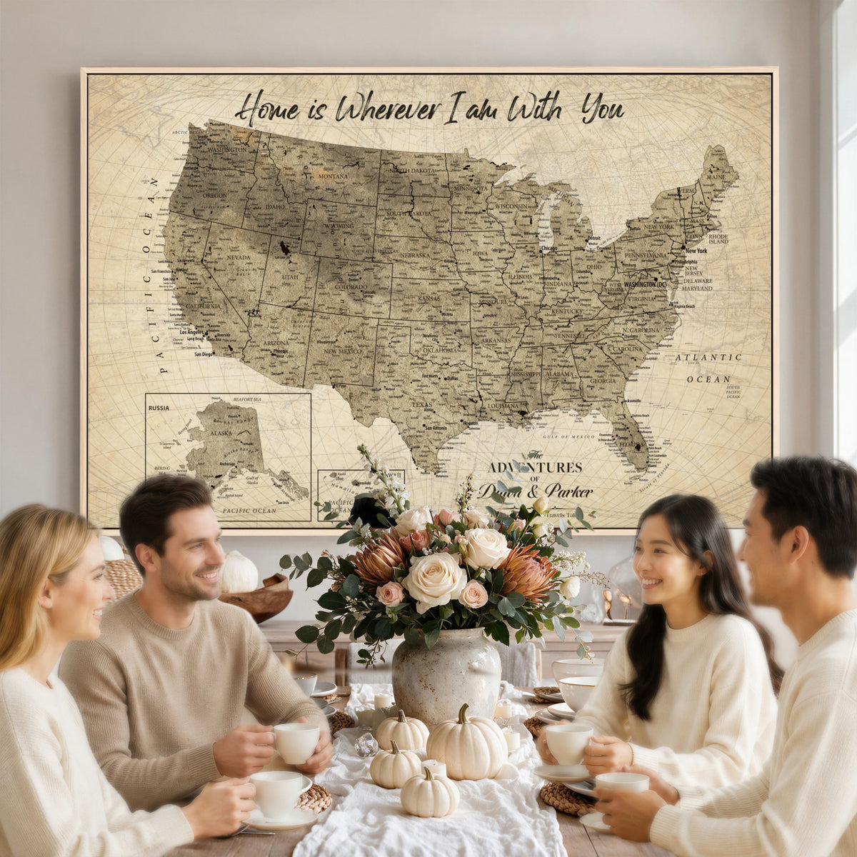25440520-MGV-CV-36X24 - Detailed Personalized Push Pin United States Map Wall Art, States Visited Map, Office and Hallway Decor