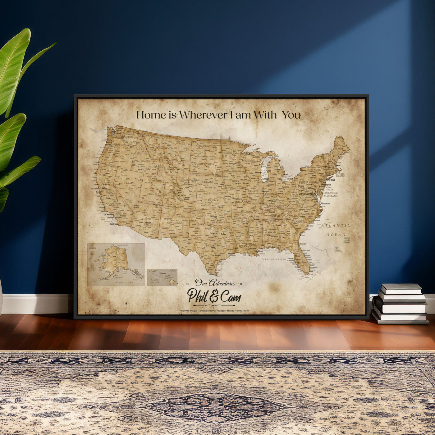 80624553-MGV-CV-36X24 - Personalized USA Push Pin Travel Map Canvas Wall Art Custom Family Gift