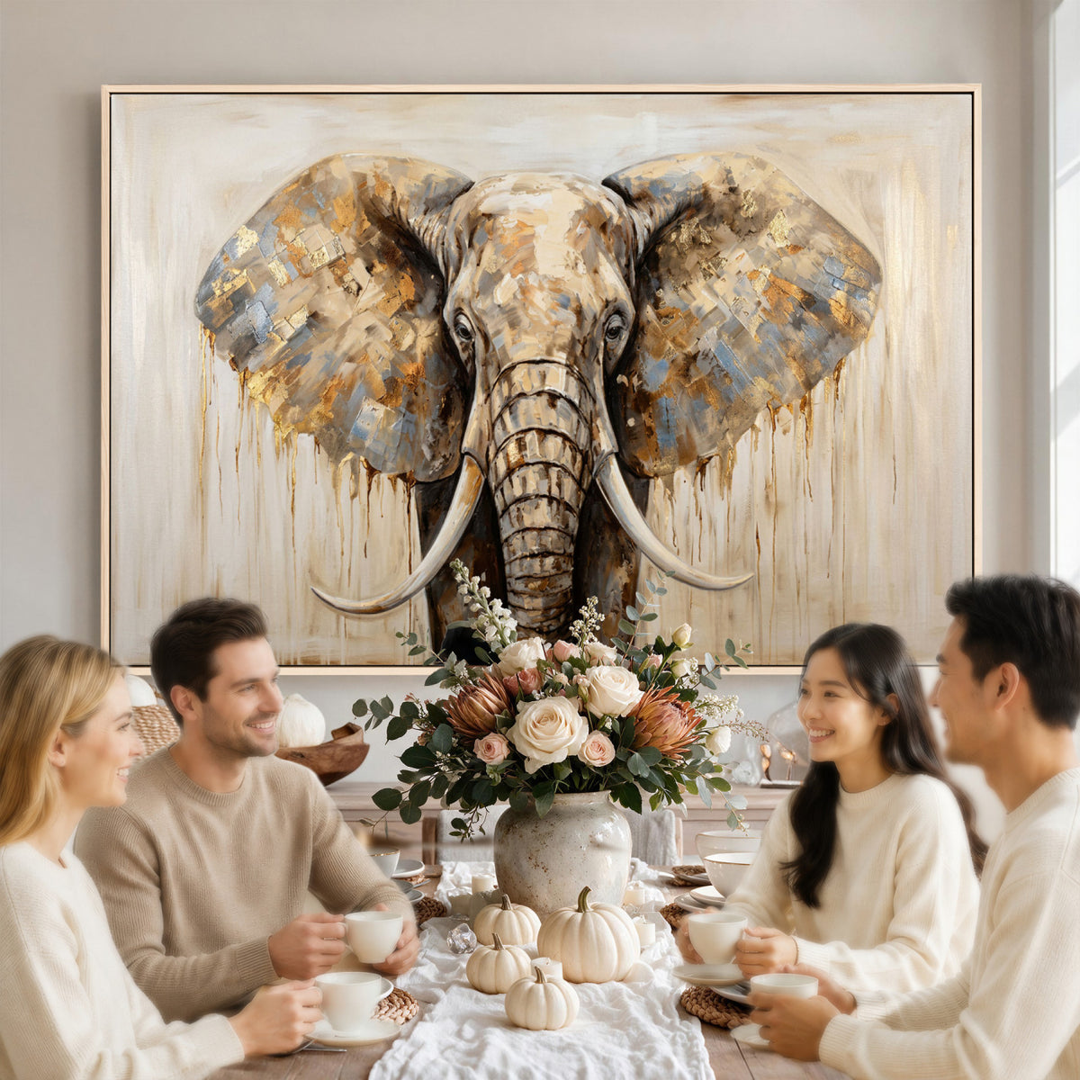 95819221-MGV-CV-36X24 - Gold Leaf Elephant Canvas Wall Art Abstract African Wildlife Painting Print
