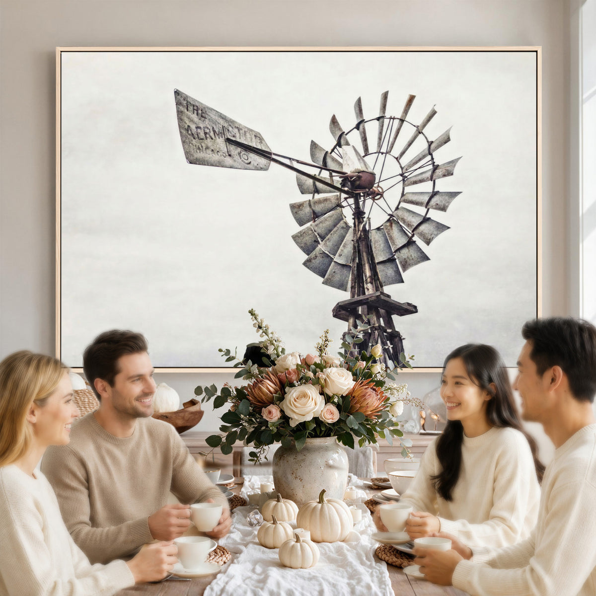 63200638-MGV-TP-24X36 - Vintage Rustic Farmhouse Windmill Canvas Wall Art - Western Country Landscape Print