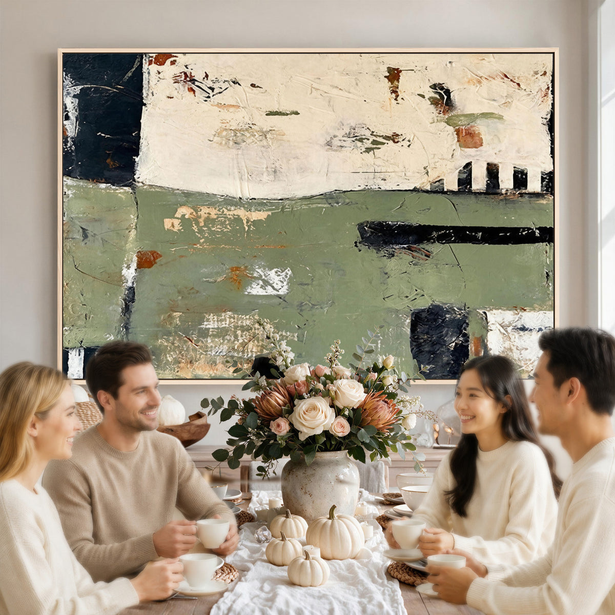 77942087-MGV-CV-36X24 - Sage Green Abstract Geometric Landscape Wall Art Canvas Print, Modern Minimalist Decor