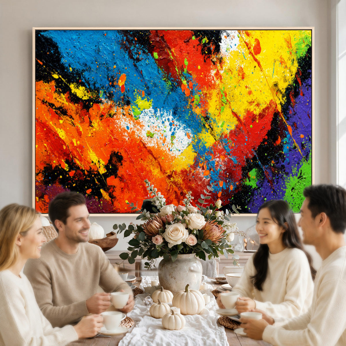 74888753-MGV-CV-36X24 - Vibrant Blue Abstract Canvas Wall Art Colorful Painterly Oil Painting Style Print