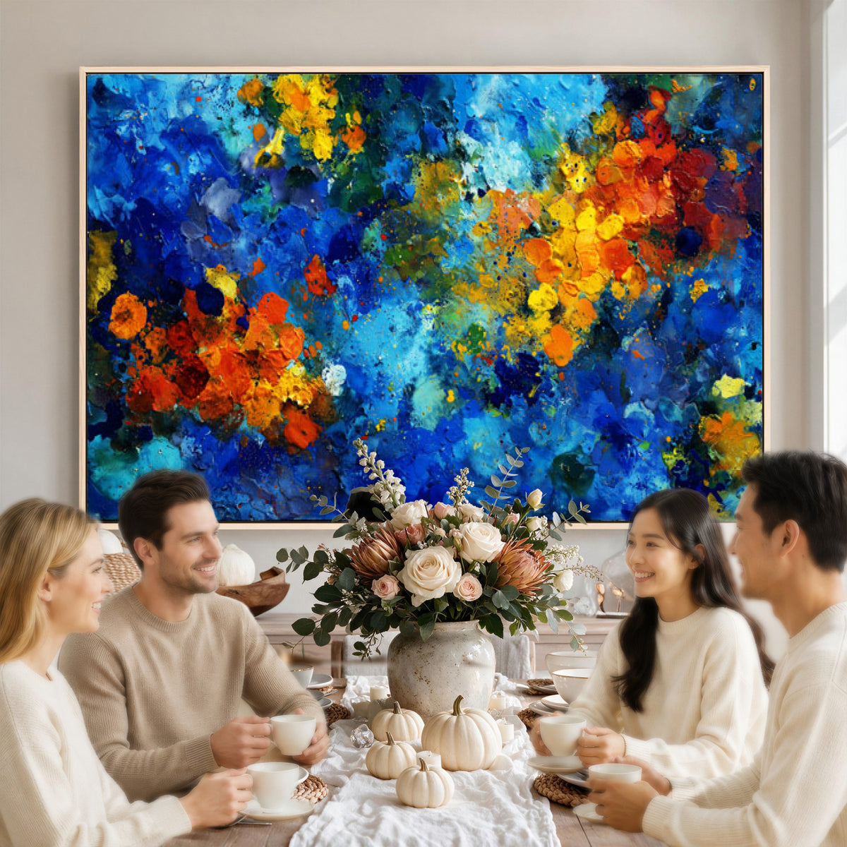 52431611-MGV-CV-36X24 - Vibrant Blue Abstract Canvas Wall Art Colorful Painterly Oil Painting Style Print