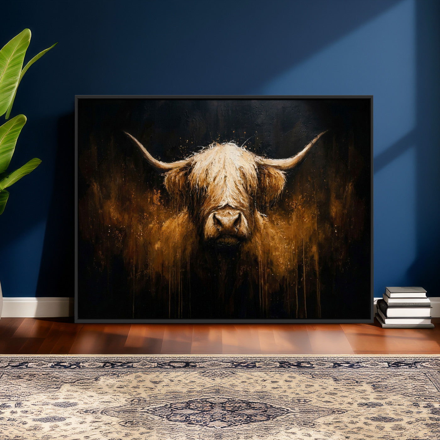 79873059-MGV-CV-36X24 - Rustic Highland Cow Canvas Print Dark Farmhouse Cattle Wall Decor