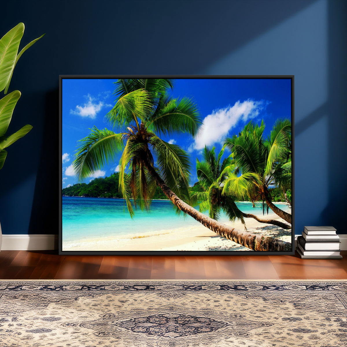 67049818-MGV-CV-36X24 - Tropical Island Coconut Palm Trees Wall Art Canvas Print - Turquoise Beach Print for Lake Home Decor