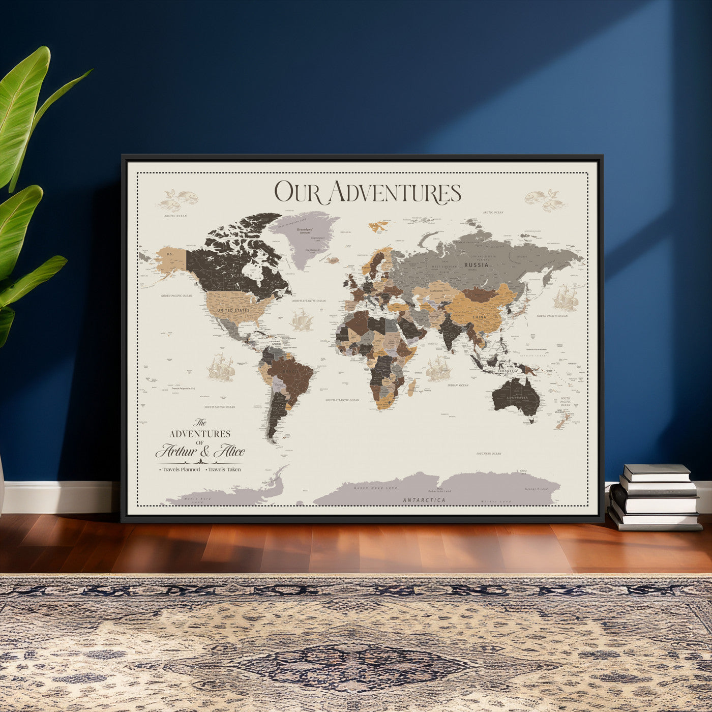 58777746A-MGV-CV-36X24 - Push Pin Customize World Map Wall Art Canvas Print, Modern Decorative Framed Map Artwork Prints for Living Room, Office, Bedroom Wall Decor
