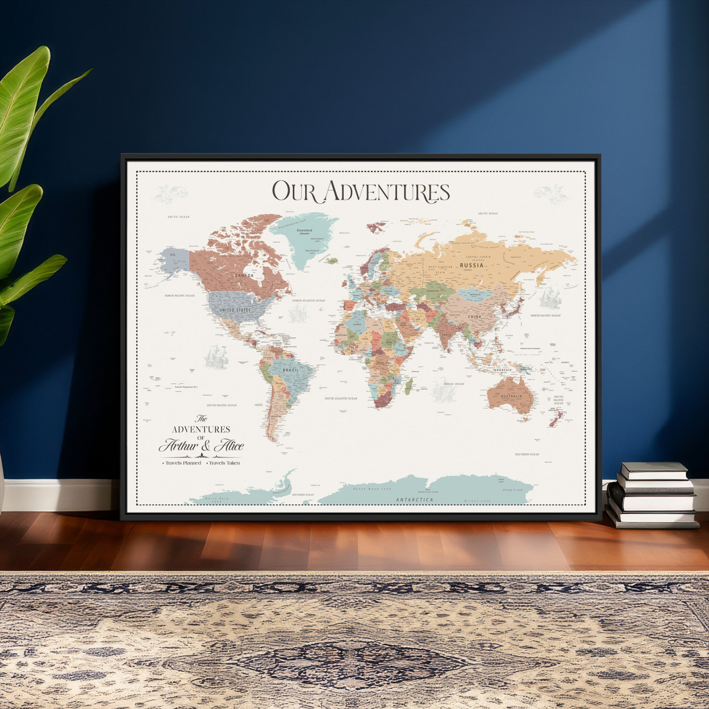 NEWMAP-4-MGV-CV-36X24 - Push Pin Customize World Map with Pins Board Wall Art Canvas Print