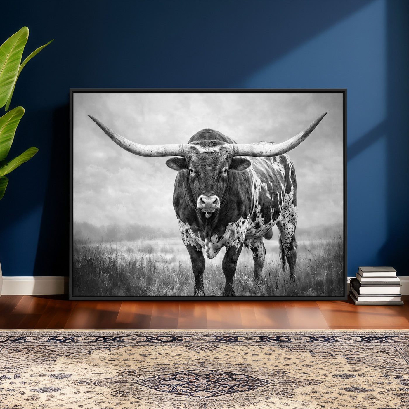 11121585-MGV-CV-36X24 - Texas Bull Wall Art Canvas Print for Farmhouse Restaurant Wall Decor