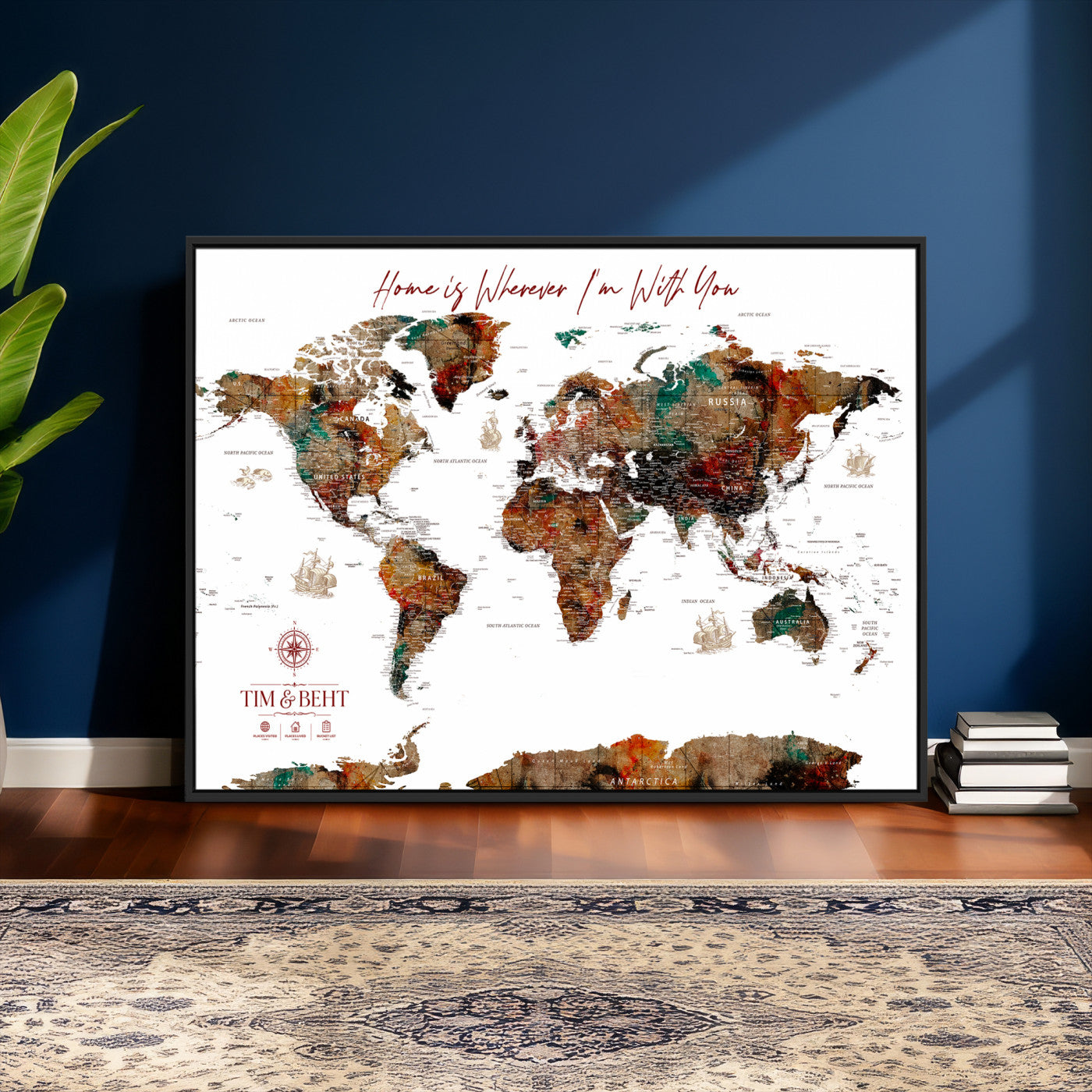 116MESUT-MGV-CV-36X24 - Custom Push Pin World Map Canvas Print – Personalized Travel Map Wall Art