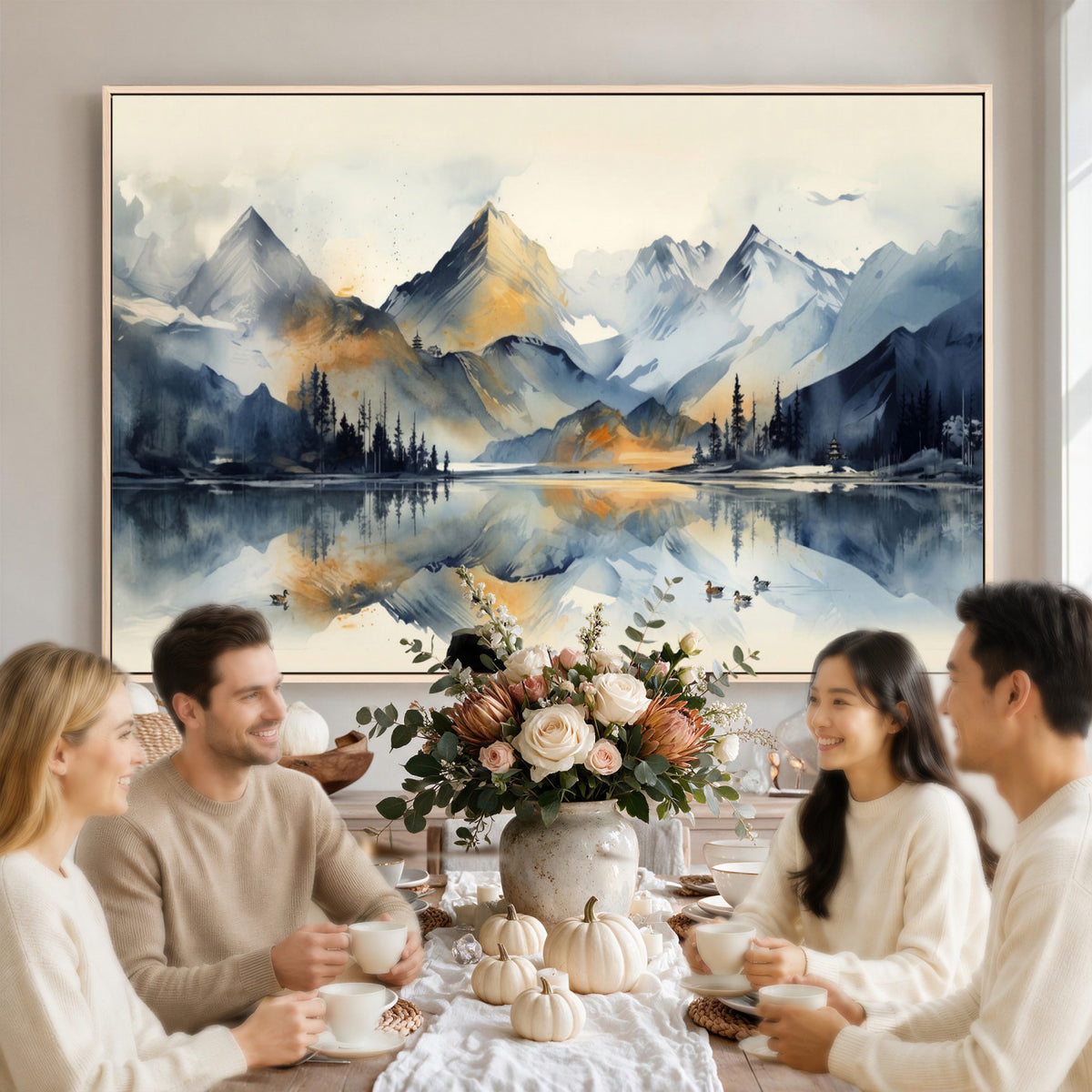 10196184T-MGV-CV-36X24 - Lake Abstract Mountain Wall Art Canvas Print