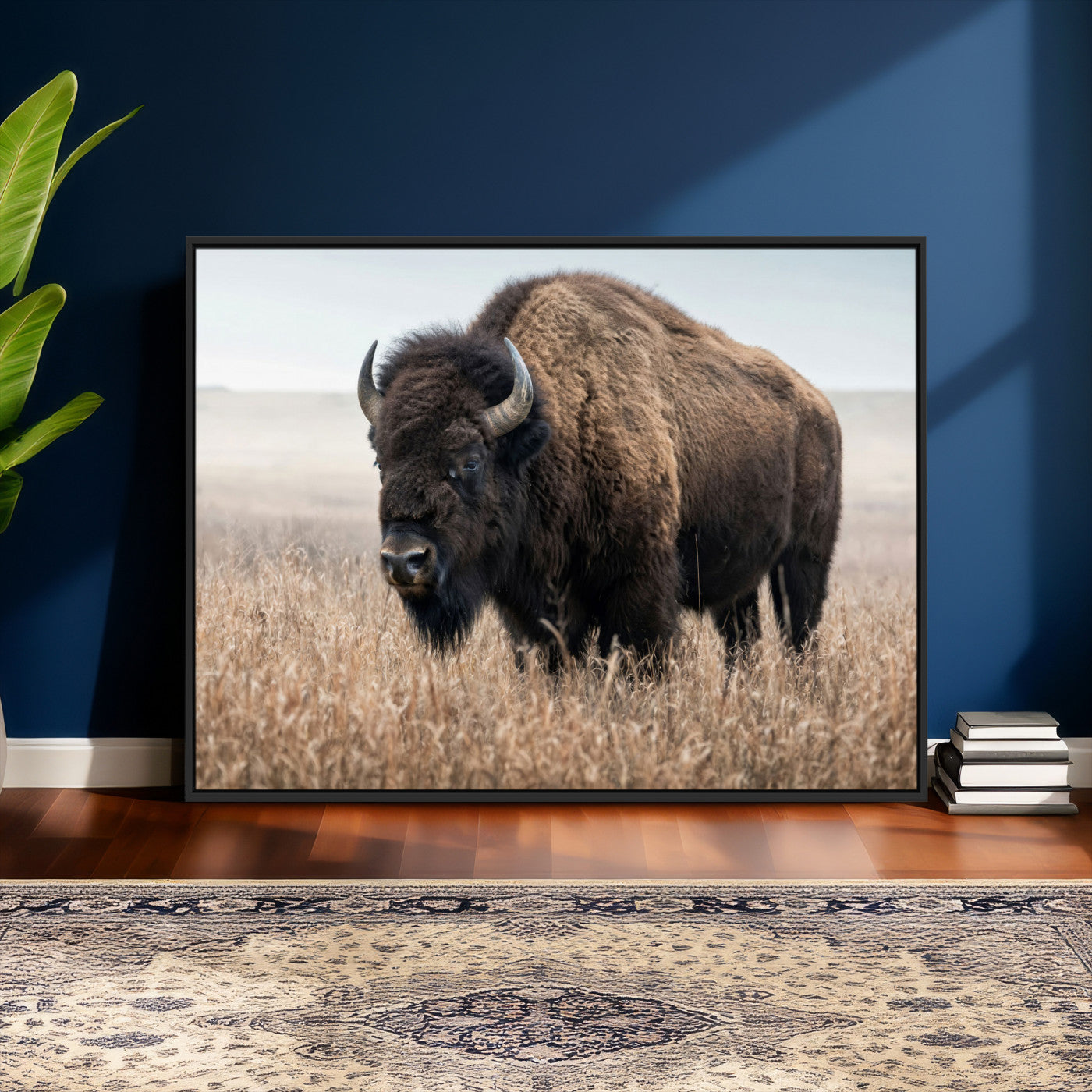 81029583-MGV-CV-36X24 - American Bison in Prairie Field Wall Art Canvas Print - Rustic Wildlife Photography