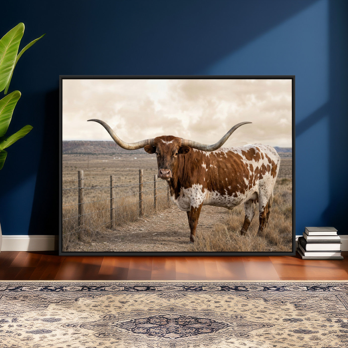 22808364-MGV-CV-36X24 - Texas Longhorn Cattle in Desert Pasture Wall Art Canvas Print - Rustic Western Decor