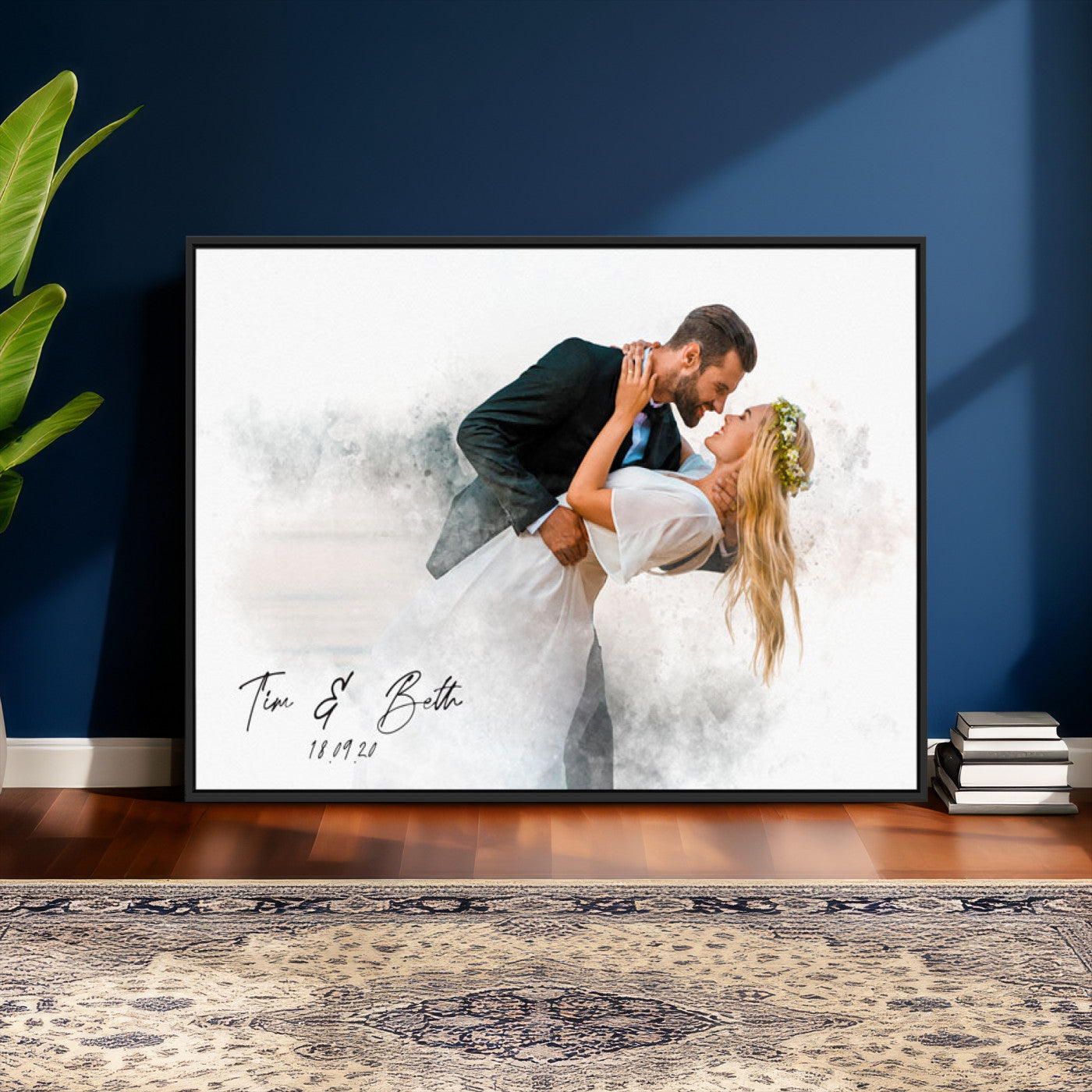 39726003-MGV-CV-36X24 - Watercolor Couple Portrait from Photo, Custom Wedding Anniversary Gift for Wife Husband Parents, Engagement Gift for Friend