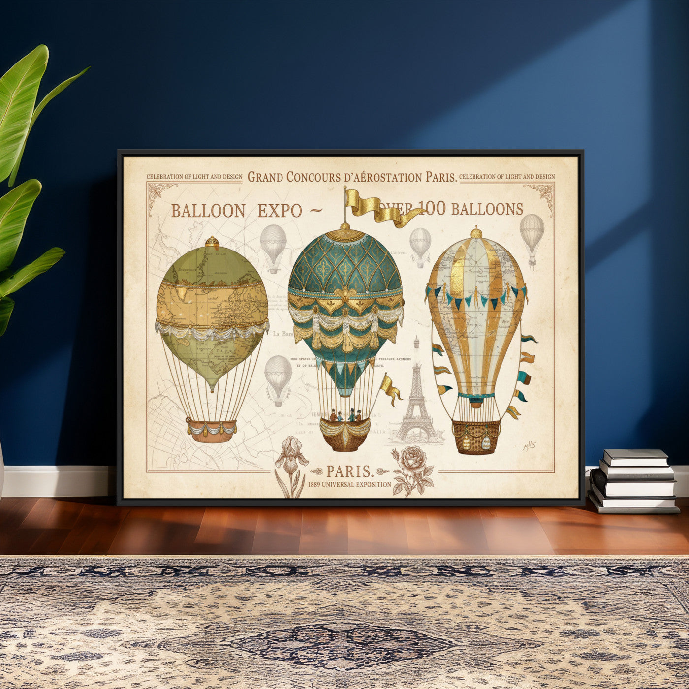 31530449-MGV-CV-36X24 - Kimberly Allen Paris Balloon Expo Wall Art Canvas Print, Vintage 1889 French Hot Air Balloon Poster