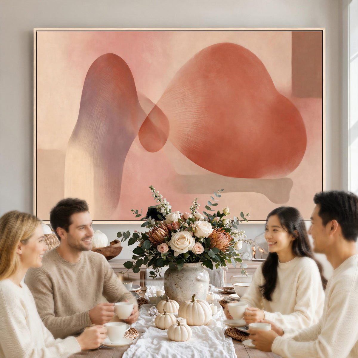 85110643-MGV-CV-36X24 - Vinna Begin Calin Biomorphic Abstract Wall Art Canvas Print, Terracotta Pink Organic Shapes
