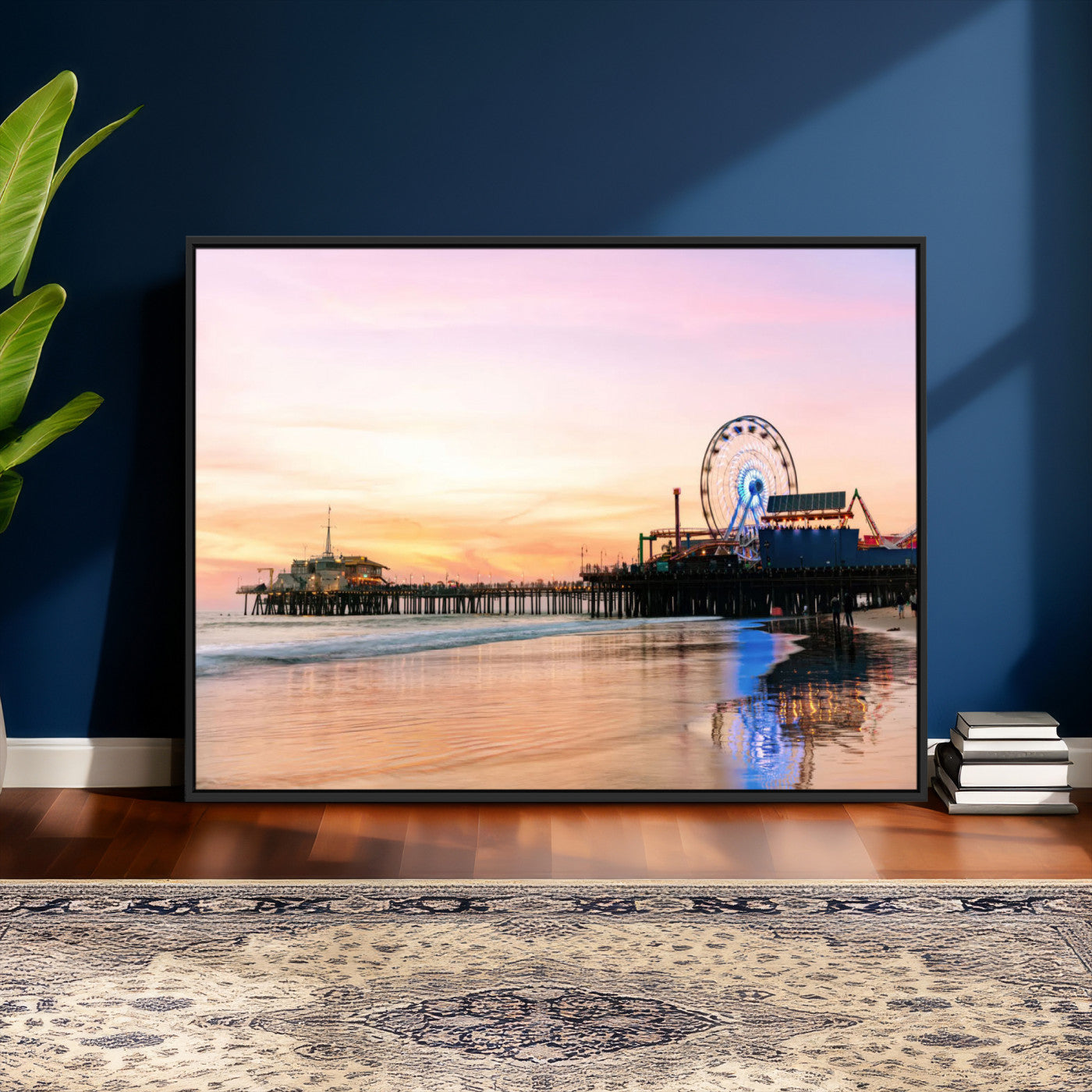 27381272-MGV-CV-36X24 - Santa Monica Pier Sunset Beach Wall Art Canvas Print, California Ferris Wheel Photo Print