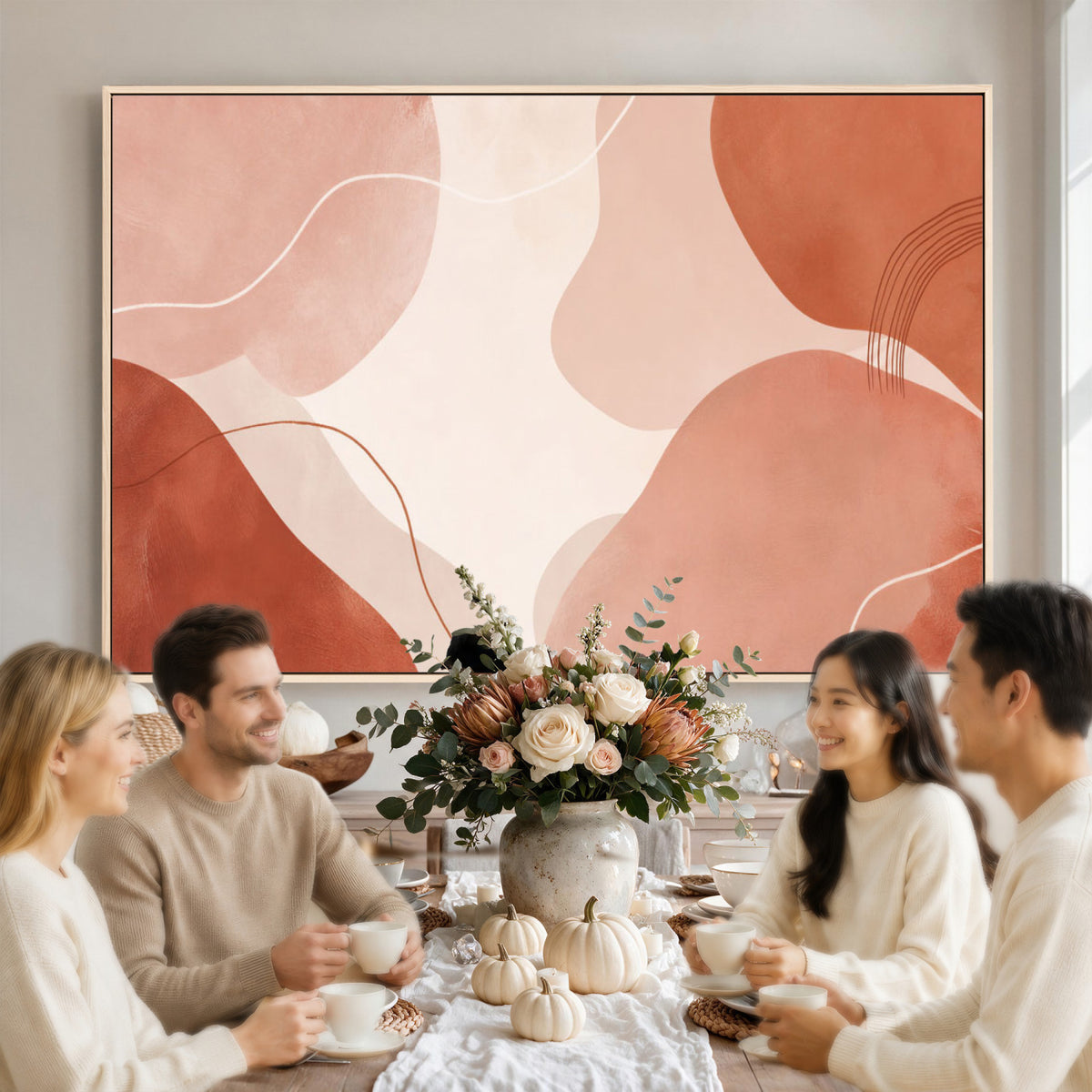 17685421-MGV-CV-36X24 - Abstract Boho Terracotta Wall Art Canvas Print, Mid Century Minimalist Painting Print
