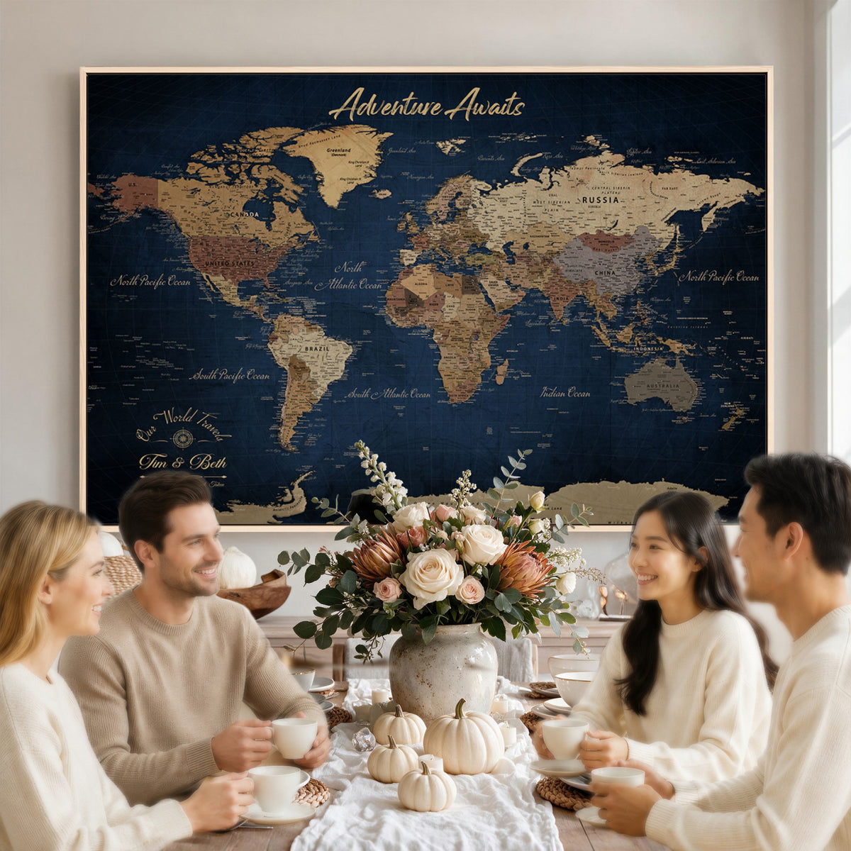 74477969-MGV-CV-36X24 - Custom Push Pin World Map Canvas | Personalized Travel Tracker | Wedding Anniversary Gift for Couples | Adventure Map Wall Art with Pins