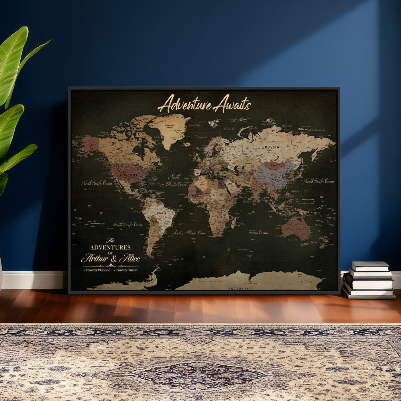 46935759-MGV-CV-36X24 - Custom Push Pin World Map Canvas | Personalized Travel Tracker | Wedding Anniversary Gift for Couples - Adventure Map Wall Art with Pins