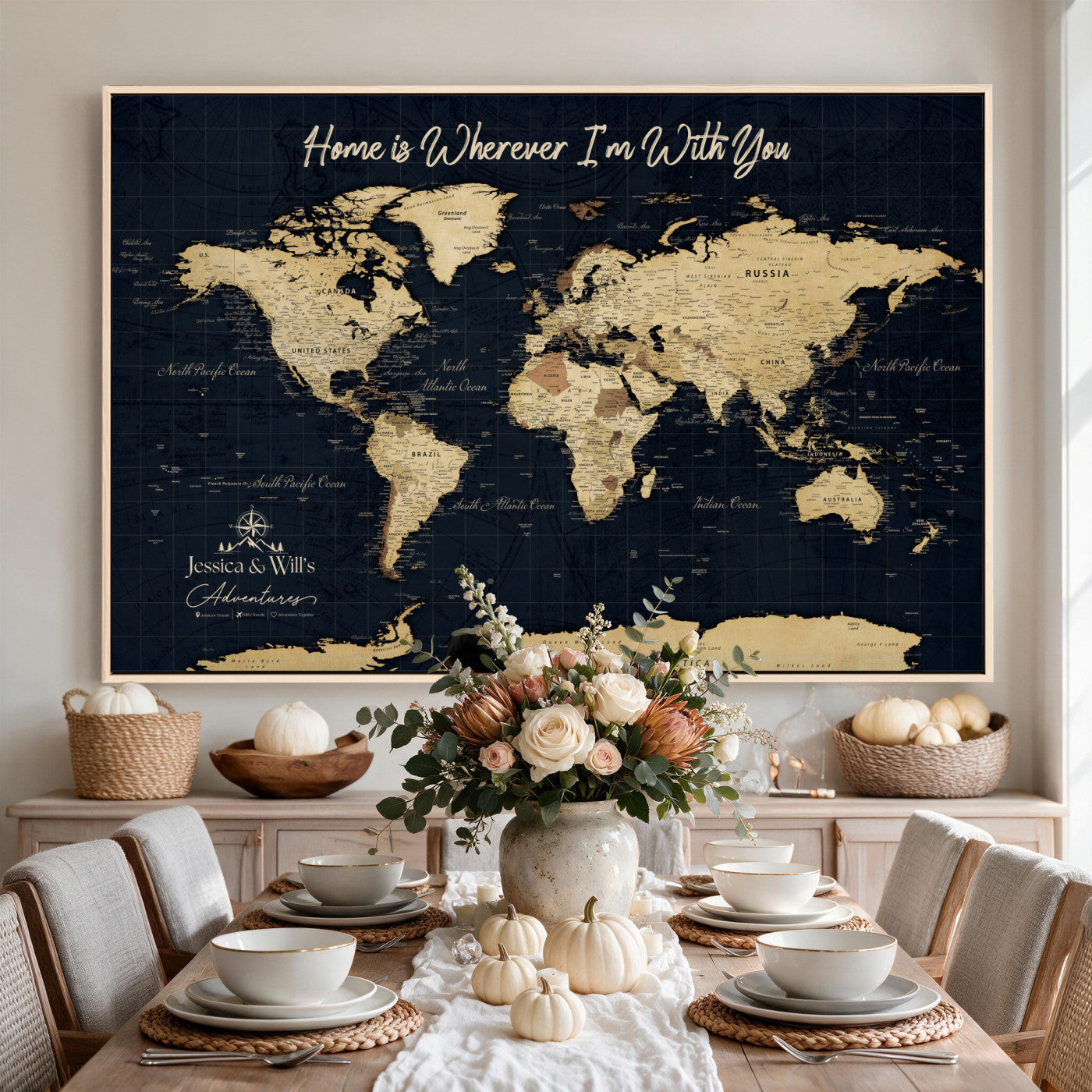 19542599-MGV-CV-36X24 - Custom Push Pin World Map Canvas | Personalized Travel Tracker | Wedding Anniversary Gift for Couples - Adventure Map Wall Art with Pins