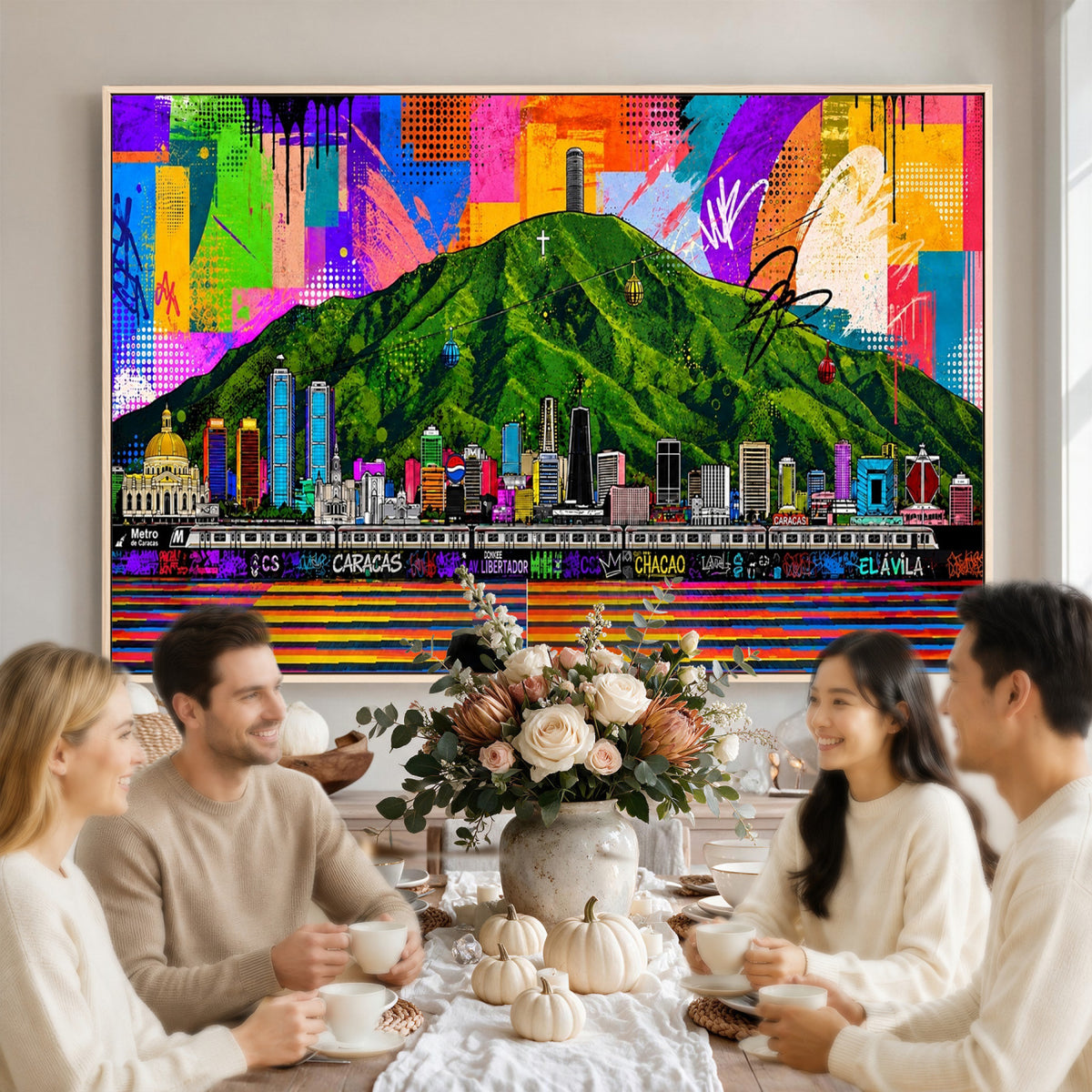 86696255-MGV-CV-36X24 - Mount Ávila, Caracas, Venezuela Wall Art Print by Artist Yorlette - Graffiti Caracas Skyline Canvas Art, Colorful Street Artwork - Venezuela El Avila Poster Print