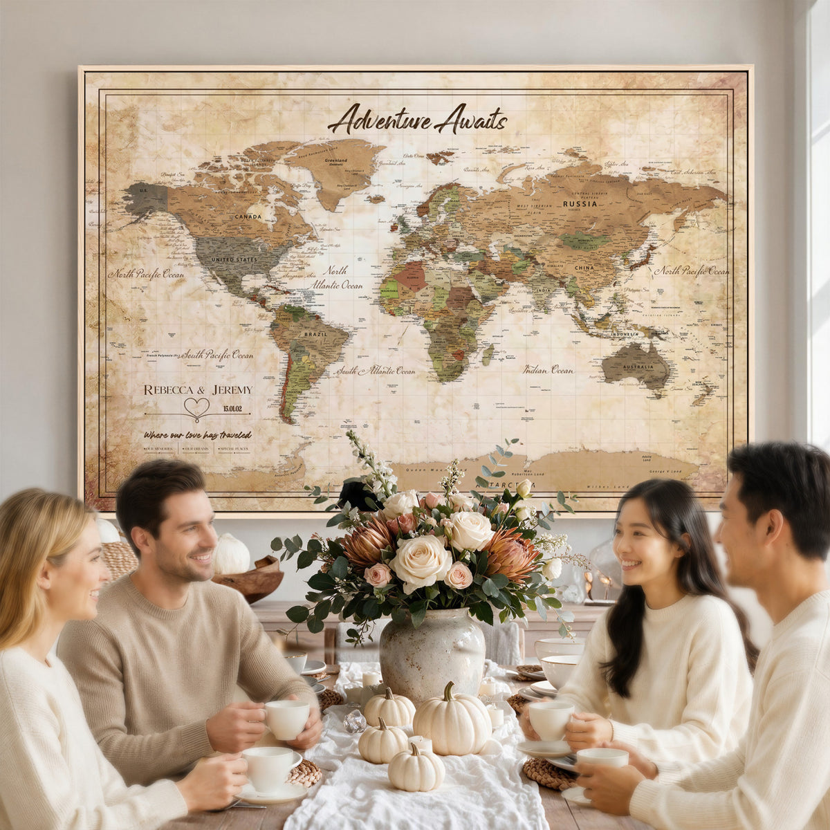 1954256765-MGV-CV-36X24 - Custom Push Pin World Map Canvas PRINT | Personalized Travel Tracker | Wedding Anniversary Gift