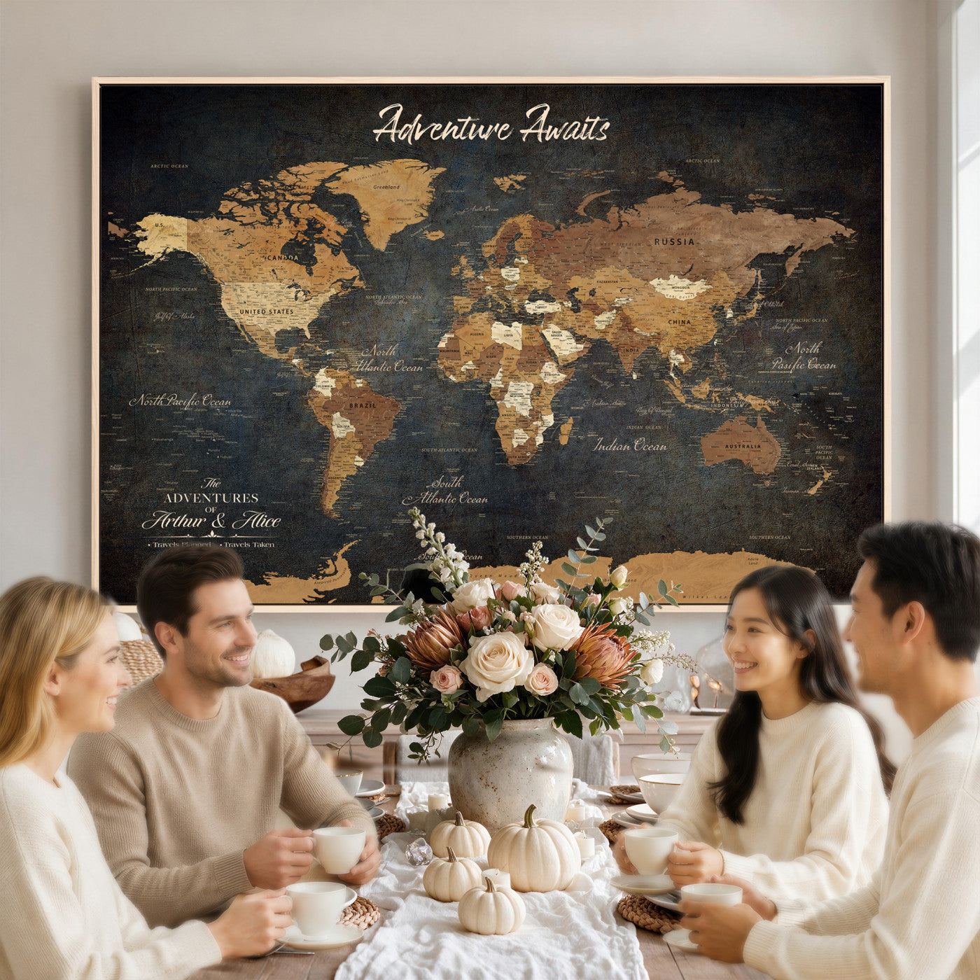 195425676576-MGV-CV-36X24 - Custom Push Pin World Map Canvas PRINT | Personalized Travel Tracker | Wedding Anniversary Gift