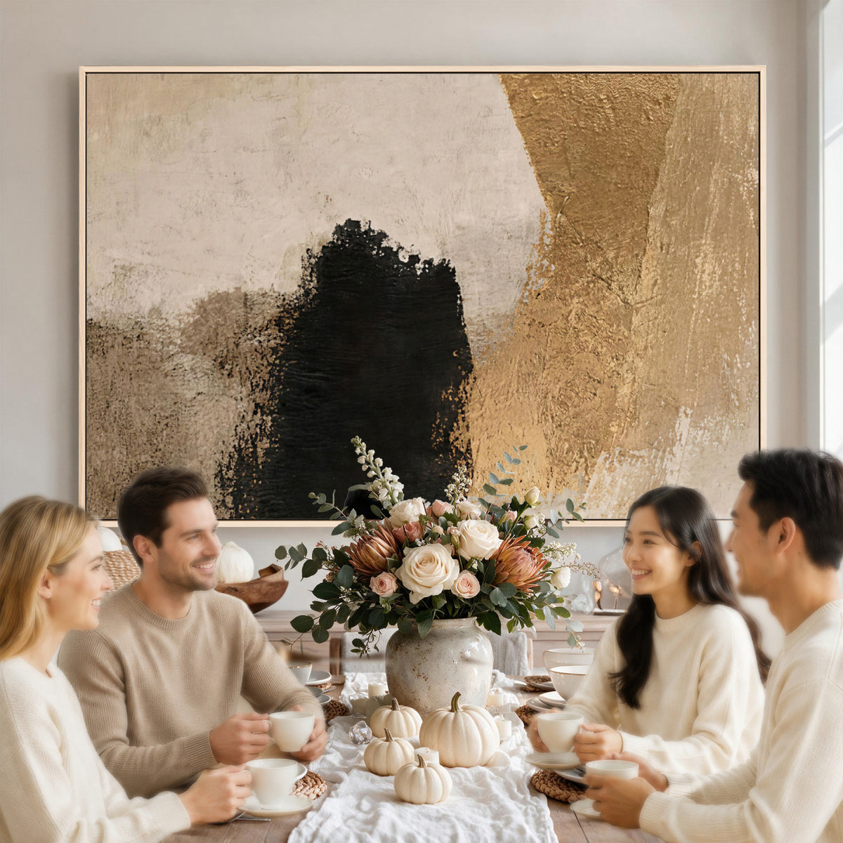 57715470-MGV-CV-36X24 - Modern Black Gold Abstract Canvas Wall Art Print, Luxury Fine Art Picture Print