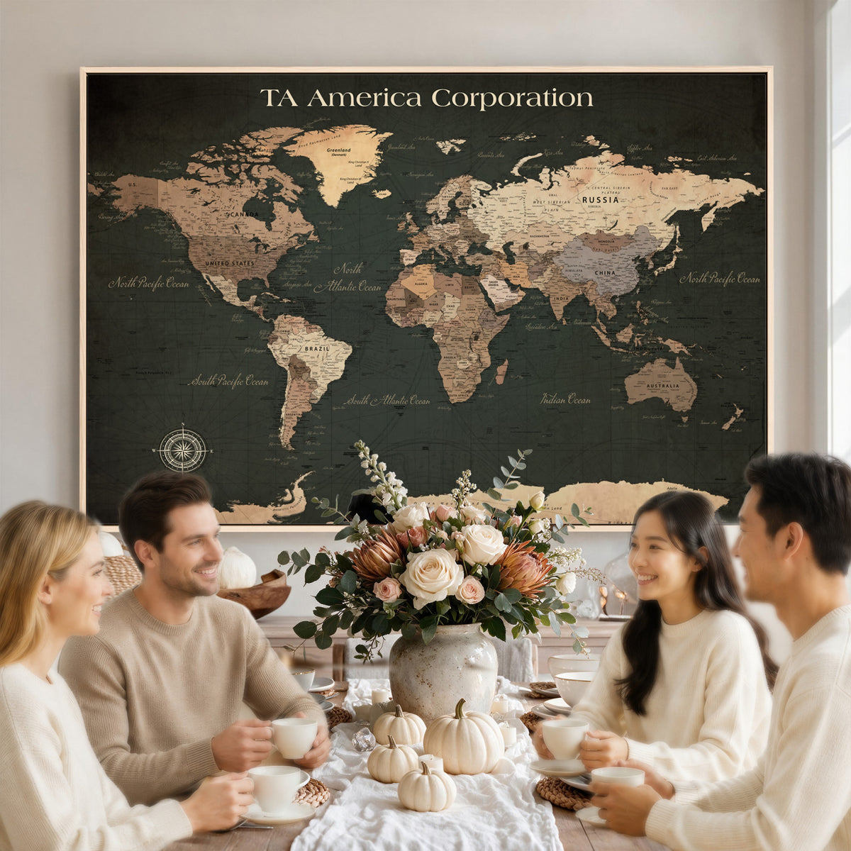 55857205-MGV-CV-36X24 - Extra Large Framed Personalize Push Pin World Map Wall Art Canvas Print for Travel Tracking