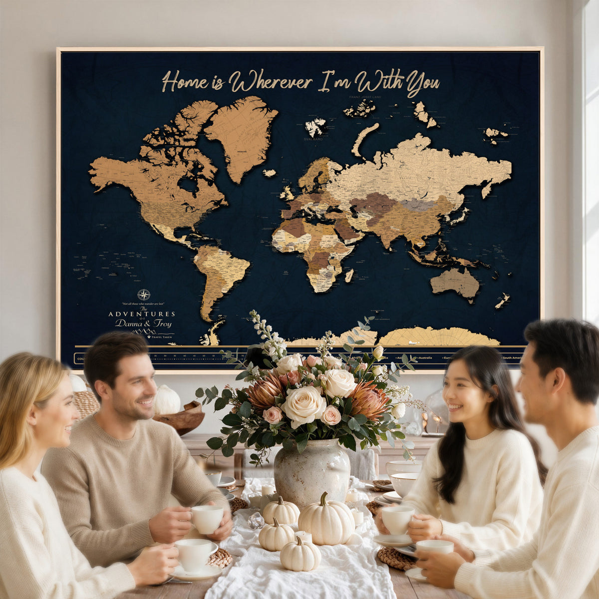 13903533-MGV-CV-36X24 - Extra Large Framed Personalize Push Pin World Map Wall Art Canvas Print for Travel Tracking