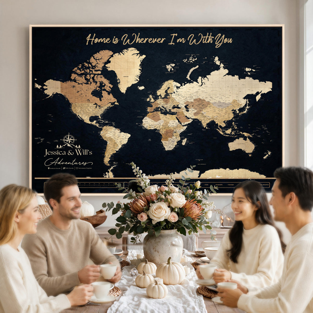 43430657-MGV-CV-36X24 - Extra Large Framed Personalize Push Pin World Map Wall Art Canvas Print for Travel Tracking