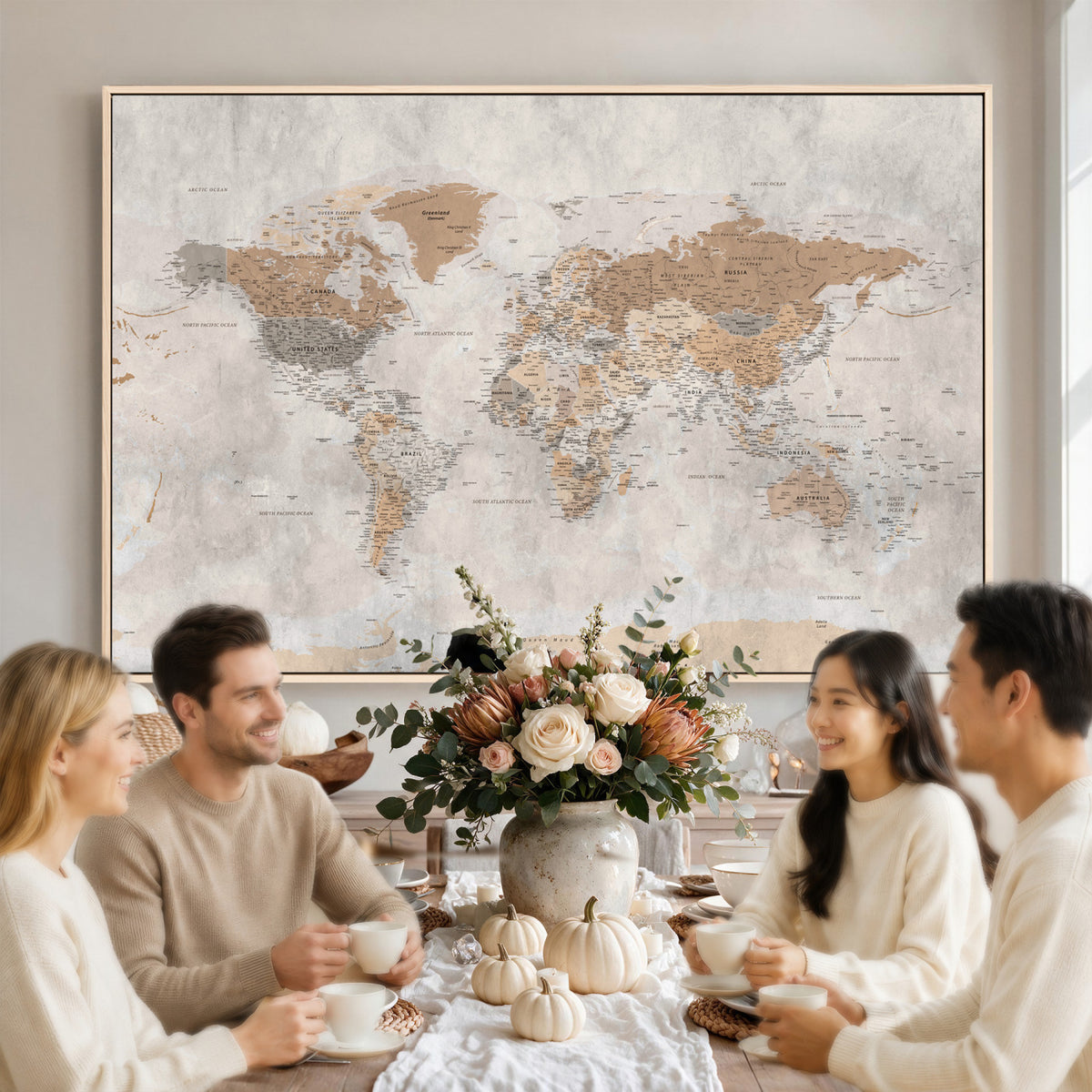 18074626DD-MGV-CV-36X24 - Extra Large Framed Personalize Push Pin World Map Wall Art Canvas Print for Travel Tracking NEWMAP - 009
