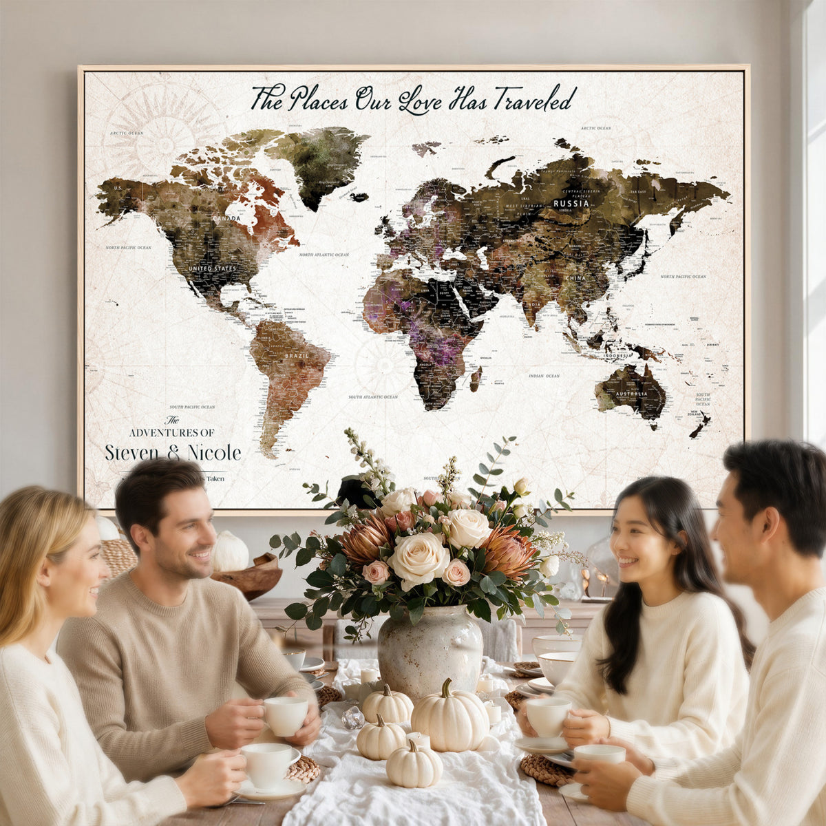18074626D3D-MGV-CV-36X24 - Extra Large Framed Personalize Push Pin World Map Wall Art Canvas Print for Travel Tracking NEWMAP - 015