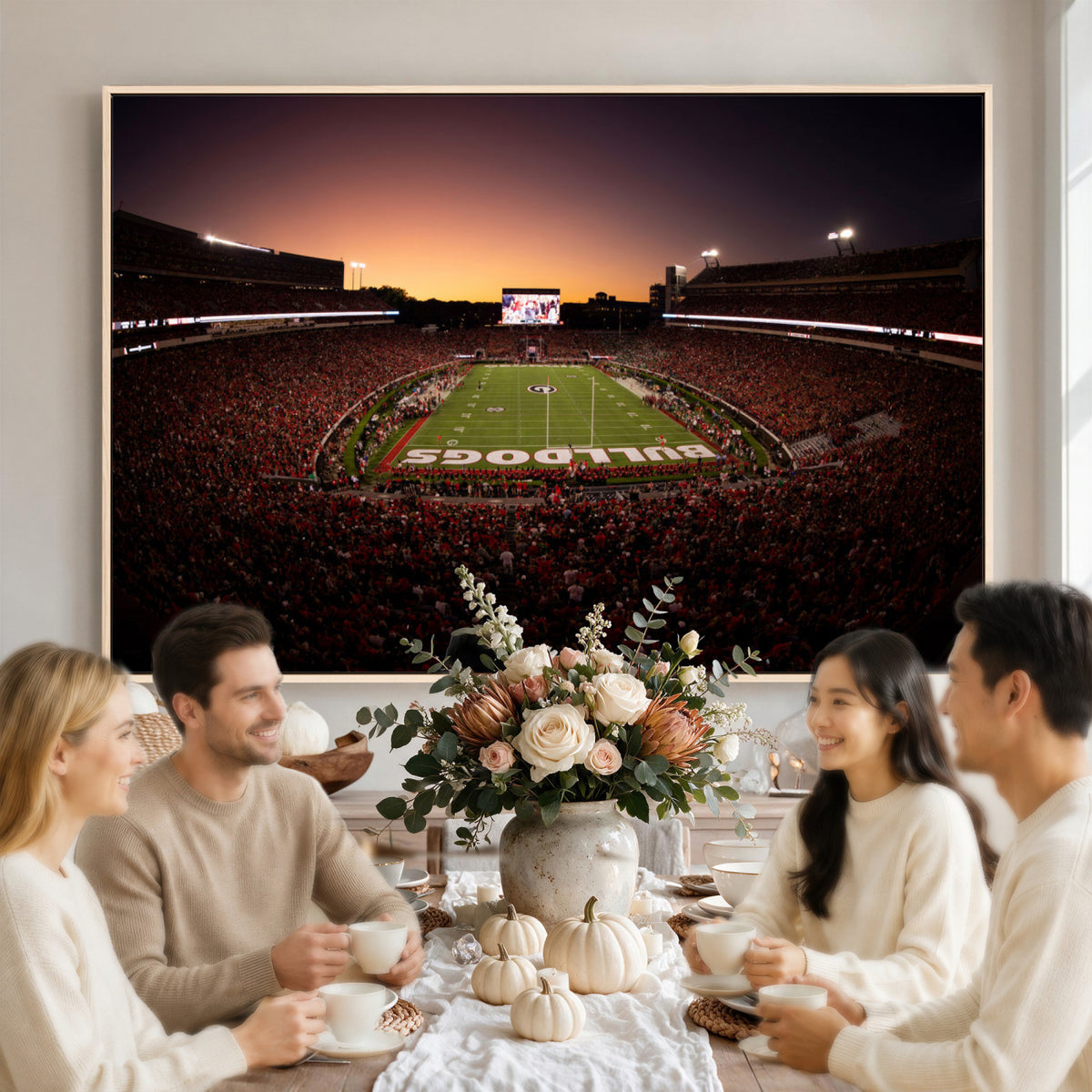 97720998-_Poster-30x20 - Georgia Bulldogs Stadium Sunset Canvas Print 3 Piece Framed Wall Art Extra Large Floating Frame Sports Poster Made in USA