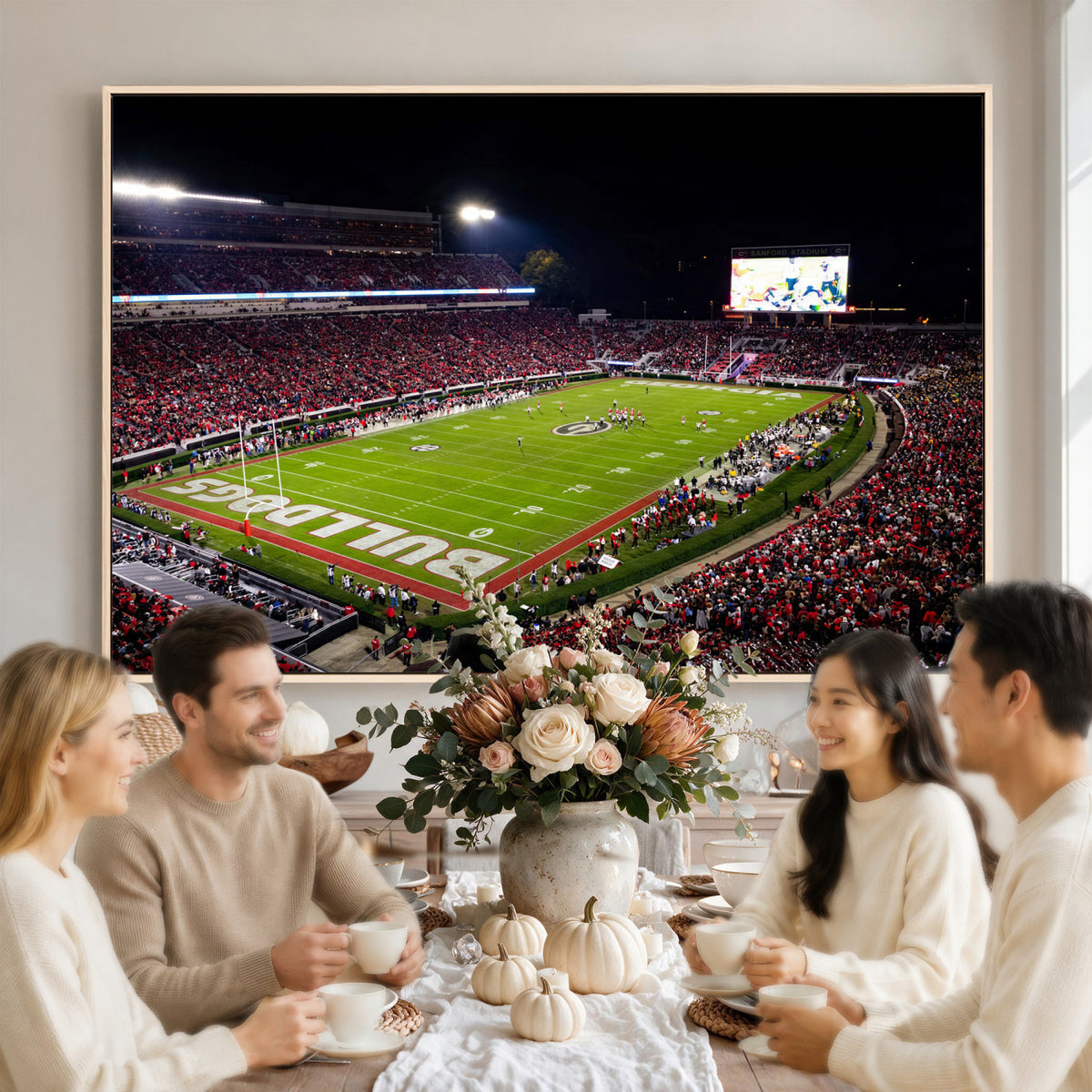 73520603-_Poster-30x20 - Georgia Bulldogs Sanford Stadium Canvas Print 3 Piece Framed Wall Art Extra Large Floating Frame Nature Poster Made in USA