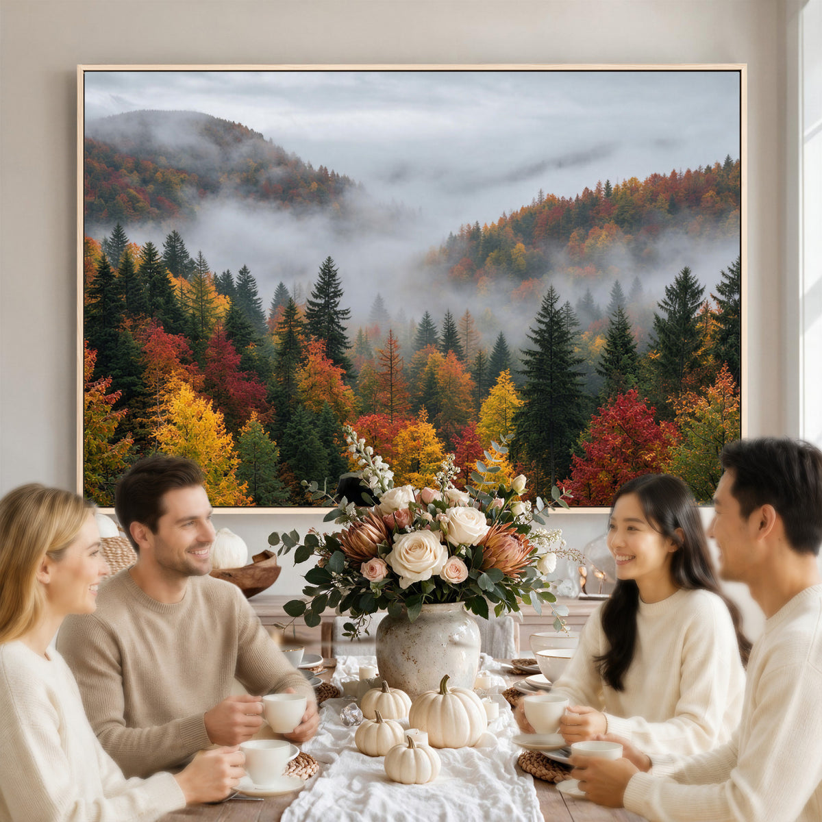47877083-_Poster-30x20 - Fall Forest Misty Mountain Canvas Print Smoky Mountain Landscape Wall Art Autumn Trees Nature Poster Printing