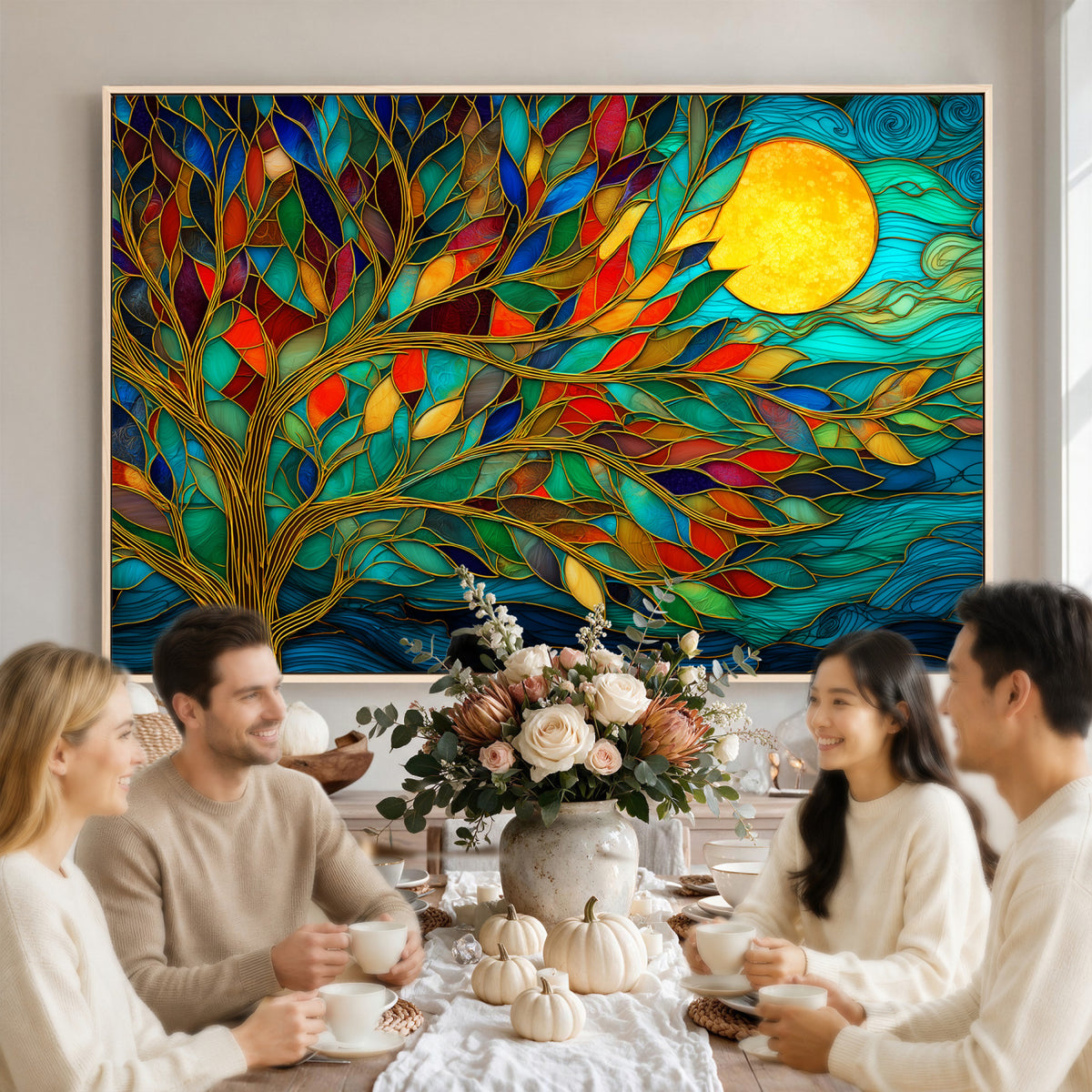 11877152-MGV-CV-36X24 - Stained Glass Tree Of Life Wall Art - Vibrant Mosaic Nature Home Decor