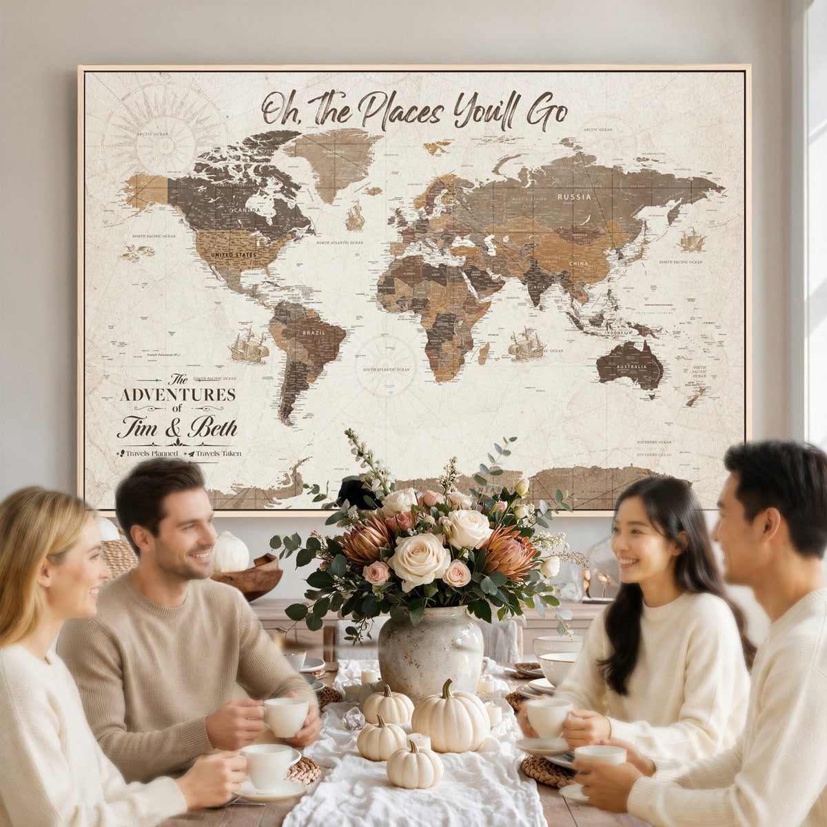 NEWMAP-8D-MGV-CV-36X24 - Custom Push Pin World Map Wall Art Canvas Print | Personalized Travel Tracker with Pins Framed Large for Home and Office Decor - NEWMAP-8