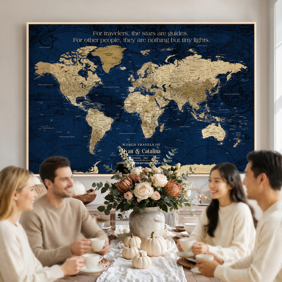 71667510D-MGV-CV-36X24 - Custom Push Pin World Map Wall Art Canvas Print | Personalized Travel Tracker with Pins Framed Large for Home and Office Decor