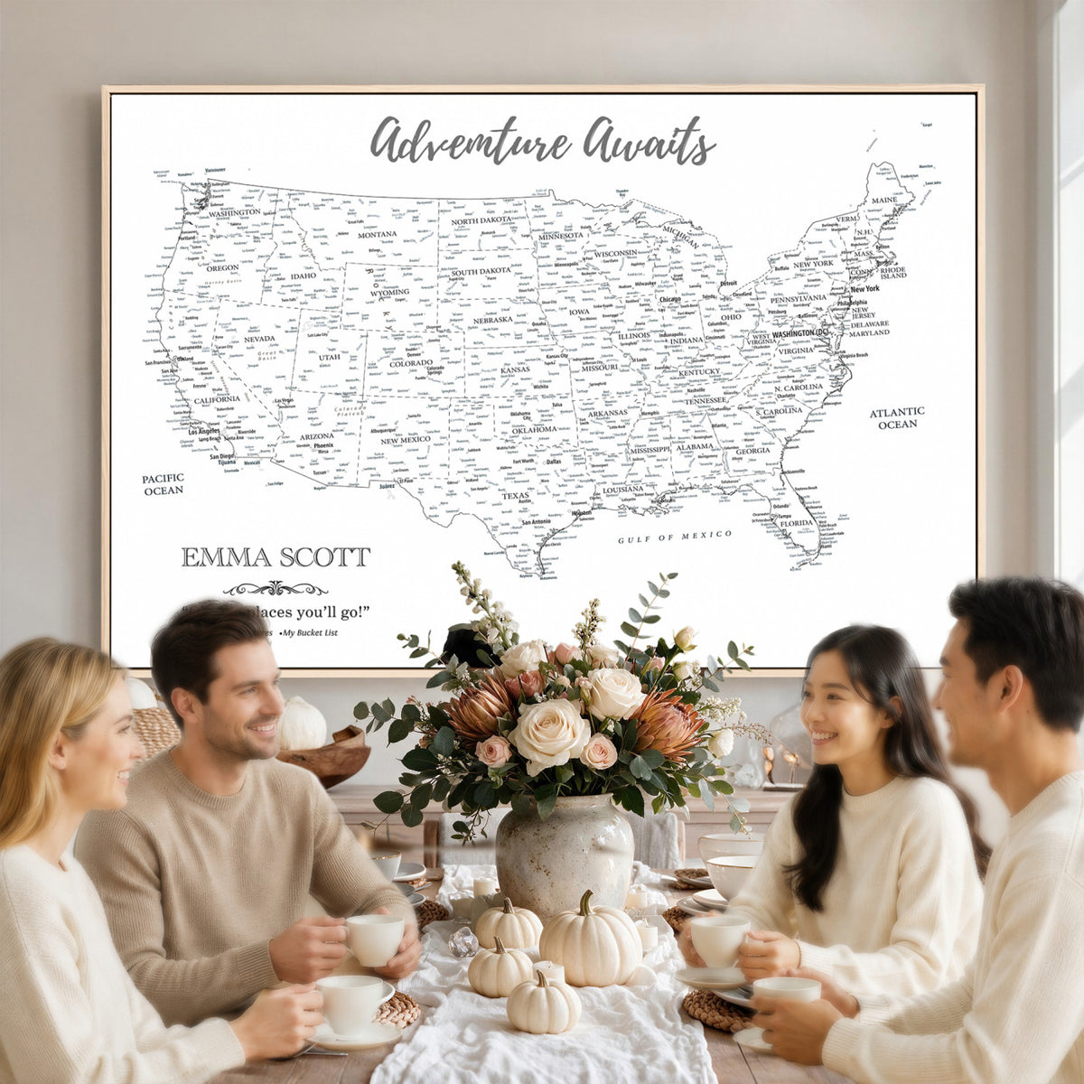 73634814-MGV-CV-36X24 - Custom USA Push Pin Travel Map Canvas Wall Art - Personalized Couples Gift Flat Digital Print