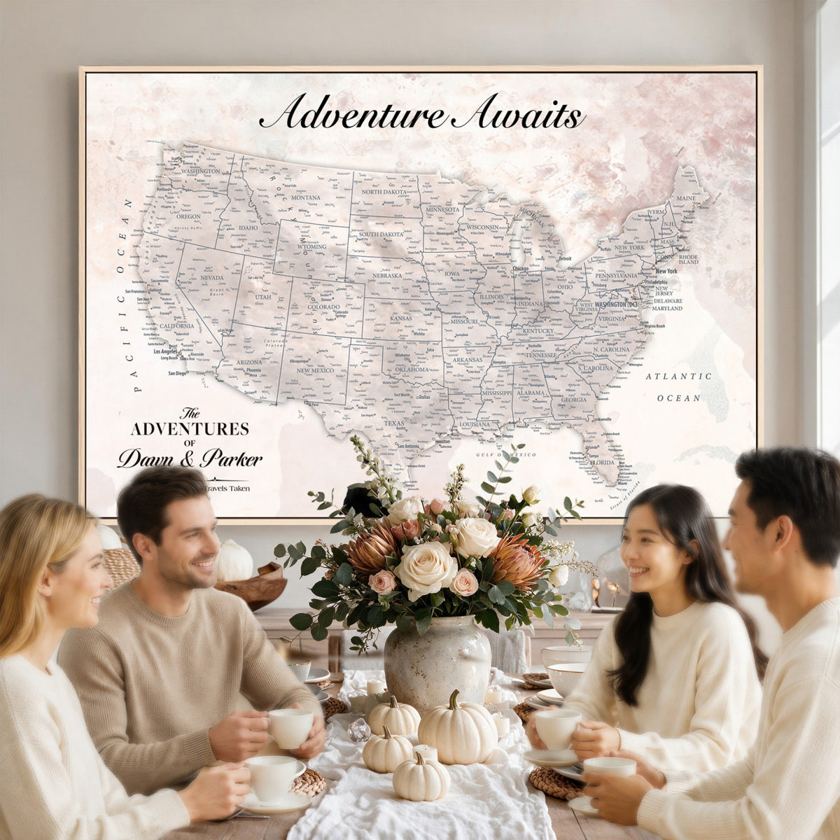 50687859-MGV-CV-36X24 - Custom USA Push Pin Travel Map Canvas Wall Art - Personalized Couples Gift Flat Digital Print