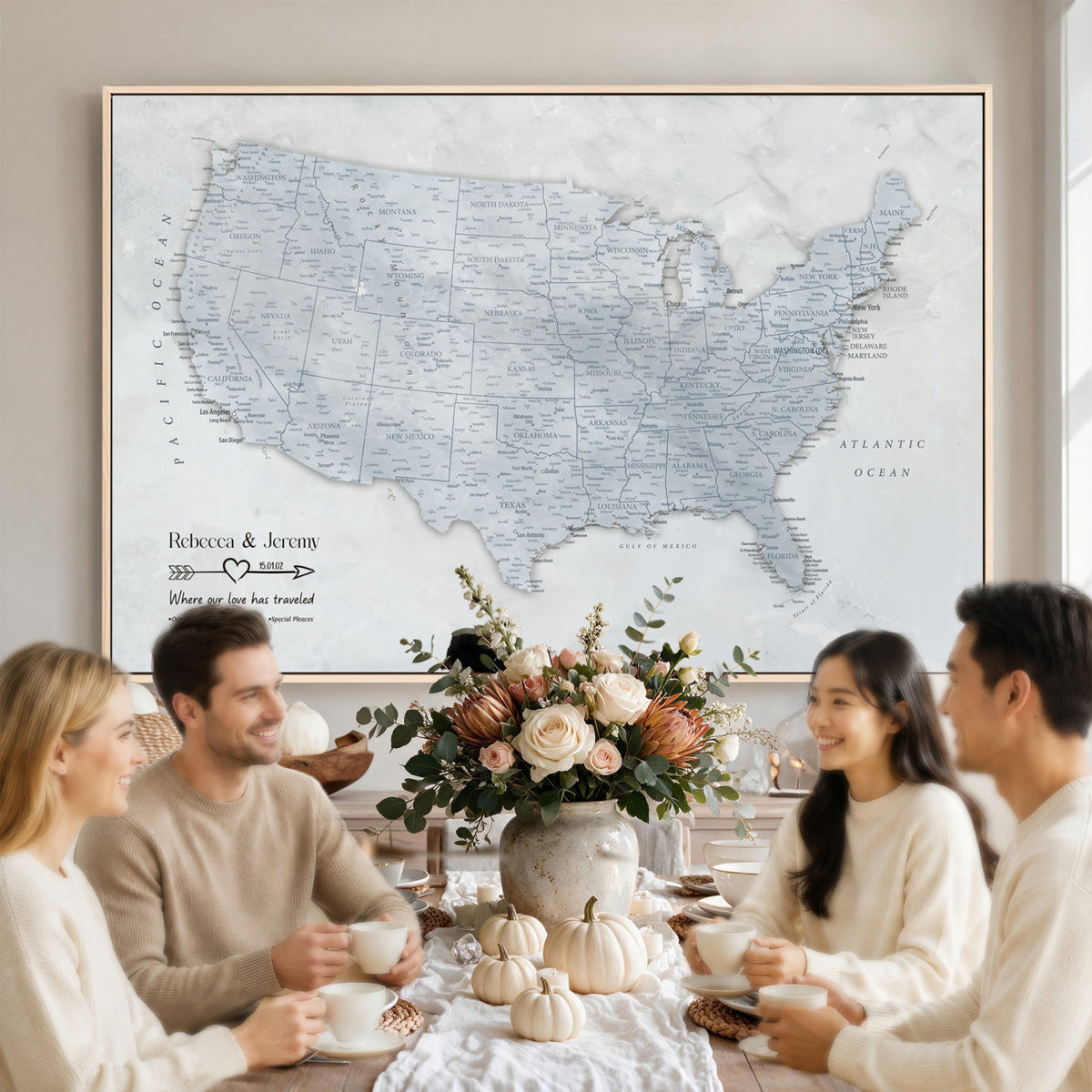 35973131-MGV-CV-36X24 - Custom USA Push Pin Travel Map Canvas Wall Art - Personalized Couples Gift Flat Digital Print