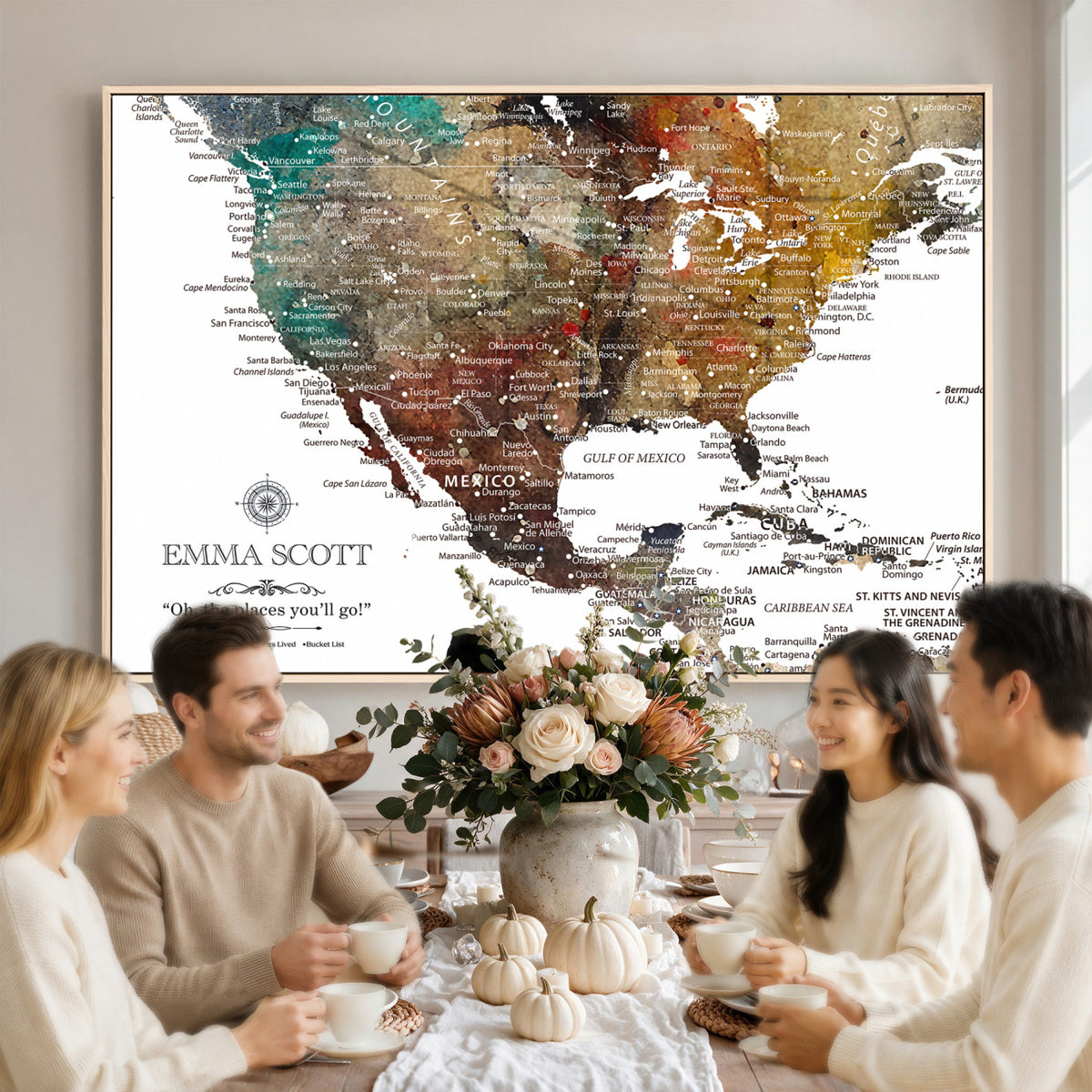 53374031-MGV-CV-36X24 - Custom USA Push Pin Travel Map Canvas Wall Art - Personalized Couples Gift Flat Digital Print