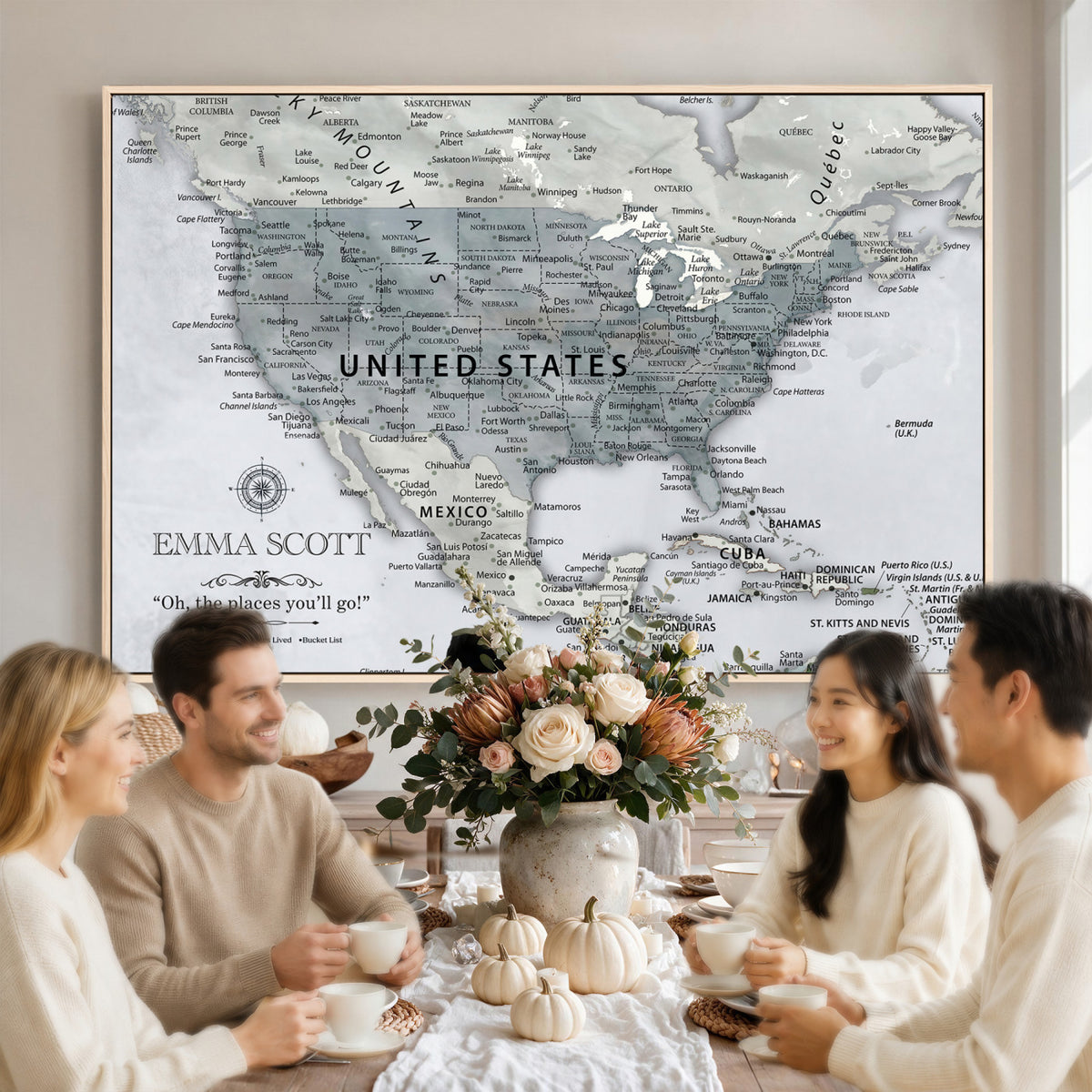 90686209D-MGV-CV-36X24 - Custom USA Push Pin Travel Map Canvas Wall Art - Personalized Couples Gift Flat Digital Print