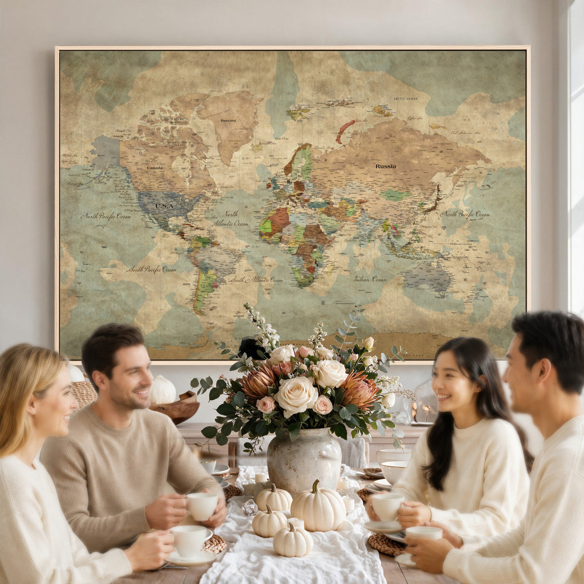 20795898D-MGV-CV-36X24 - Custom Push Pin World Map Wall Art Canvas Print – Personalized Travel Tracker with Pins Framed Large for Home and Office Decor
