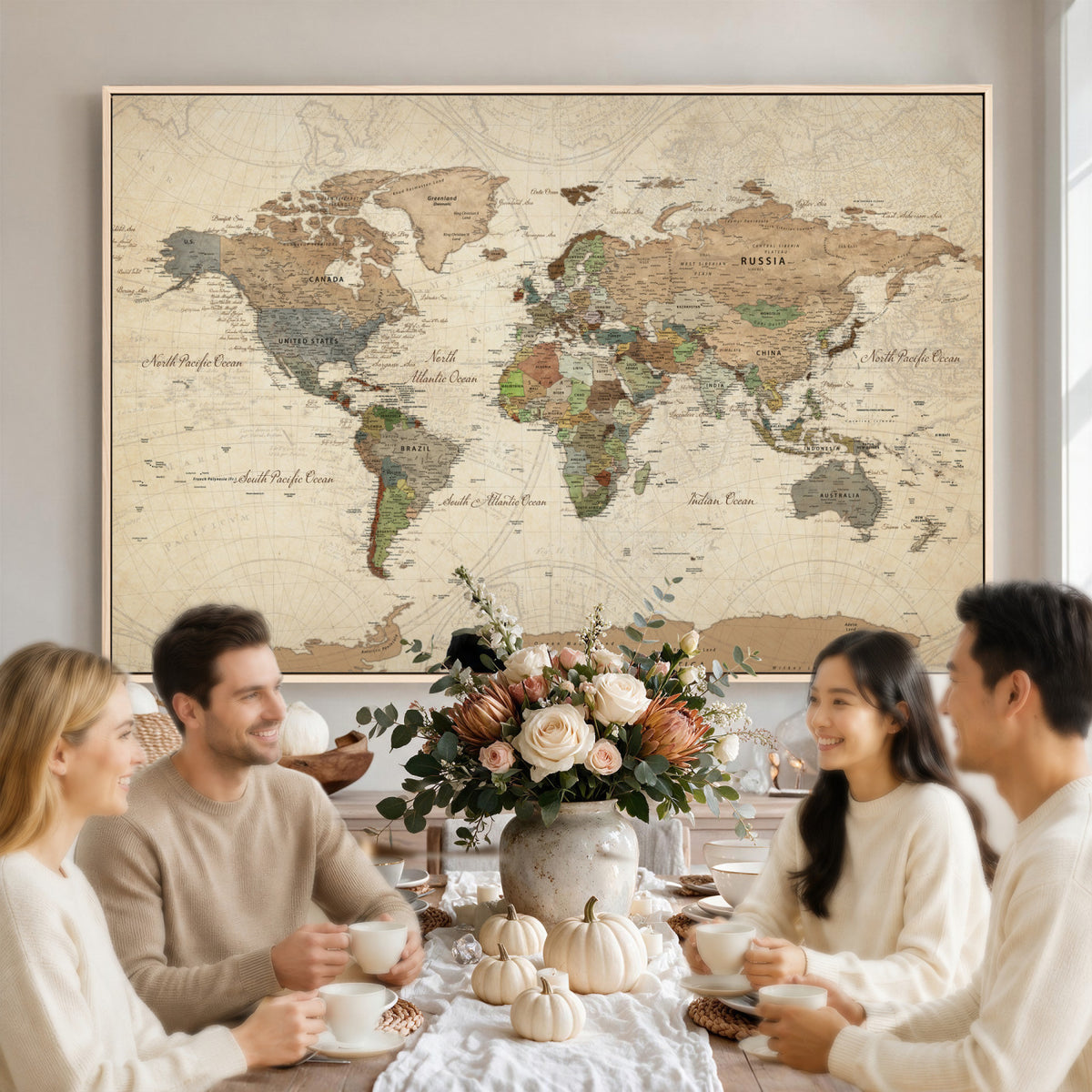 32749414D-MGV-CV-36X24 - Custom Push Pin World Map Wall Art Canvas Print – Personalized Travel Tracker with Pins Framed Large for Home and Office Decor